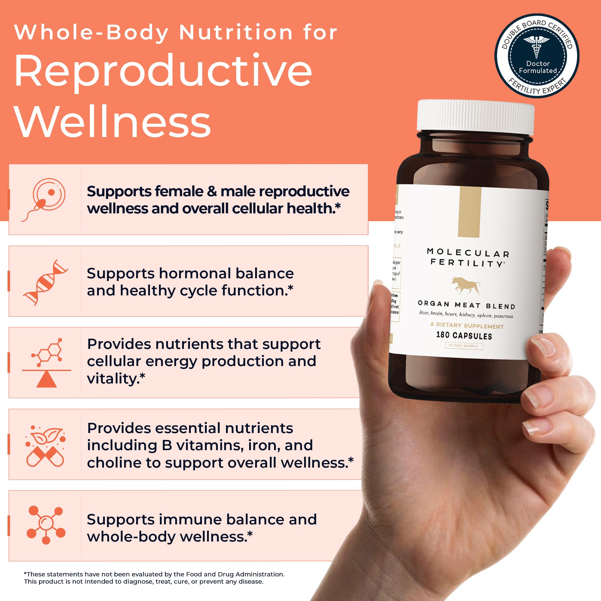 Molecular Fertility Beef Organ Complex - Pasture-Raised, Grass Fed Beef Liver, Brain, Heart, Spleen, Pancreas Blend, Healthy Hormone Balance and Fertility Supplement for Women and Men, 180 Capsules Molecular Fertility uk supplements
