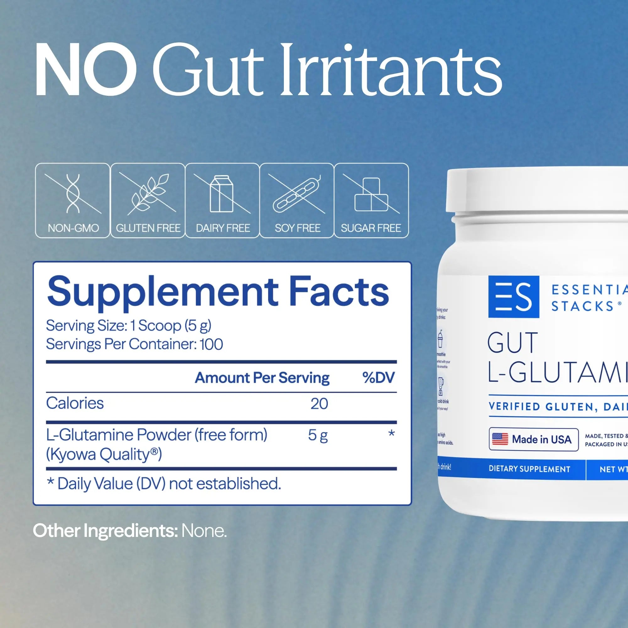 Essential Stacks Gut L-Glutamine Powder - Exclusively Made in USA - Pure L Glutamine Powder for Gut Health (100 Servings, Unflavored) Essential Stacks uk supplements