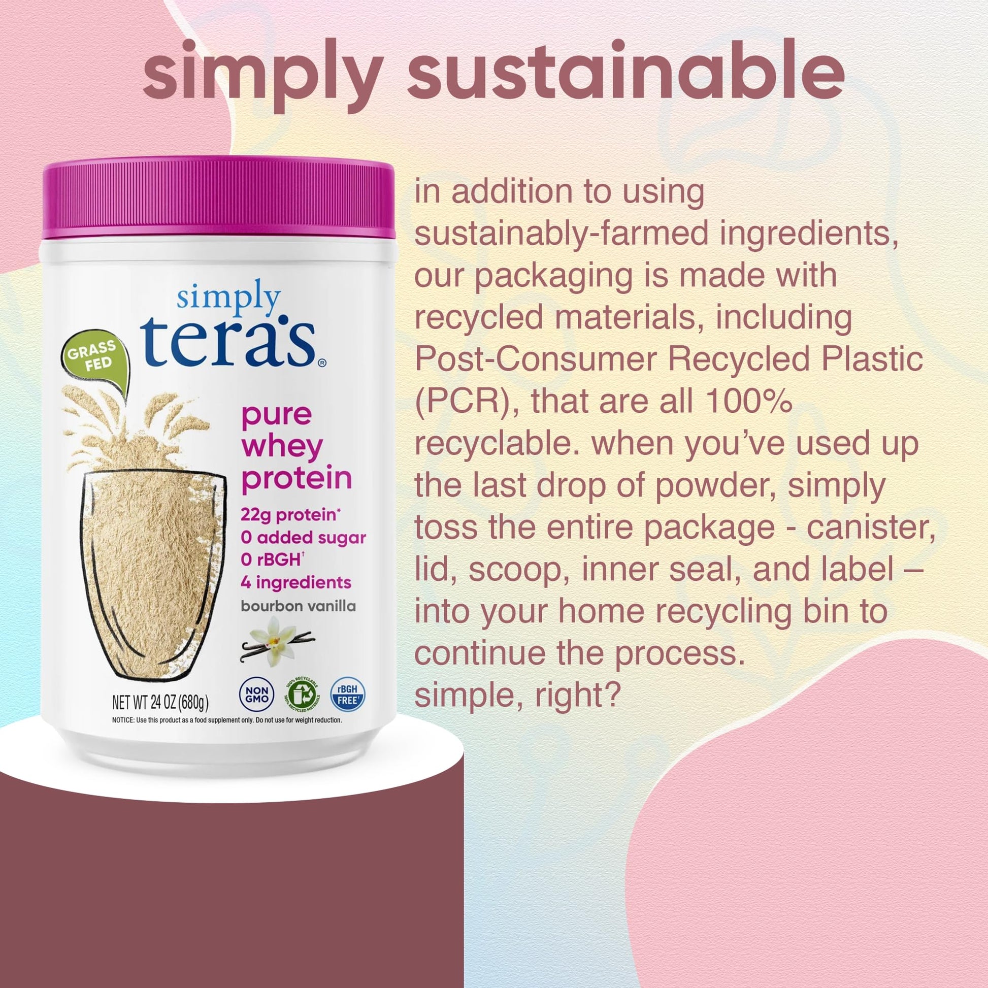simply tera's Pure Whey Protein Powder - Grass Fed Vanilla Whey Protein Powder, Clean, Made Without Artificial Sweeteners, Non-GMO, Kosher, rBGH-Free, Soy-Free - 24 Oz simply tera's uk supplements