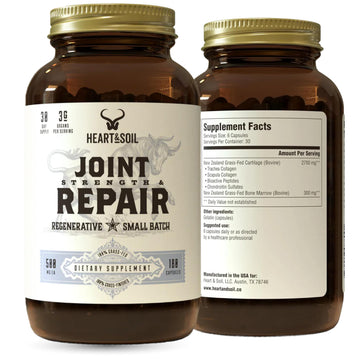 Heart & Soil 100% Grass Fed & Finished Joint Support Supplement from Regenerative Cattle with Trachea, Scapula & Bone Marrow – Supports Joint Strength & Mobility – 3000mg – Glass Bottle – 180 Capsules HEART & SOIL uk supplements