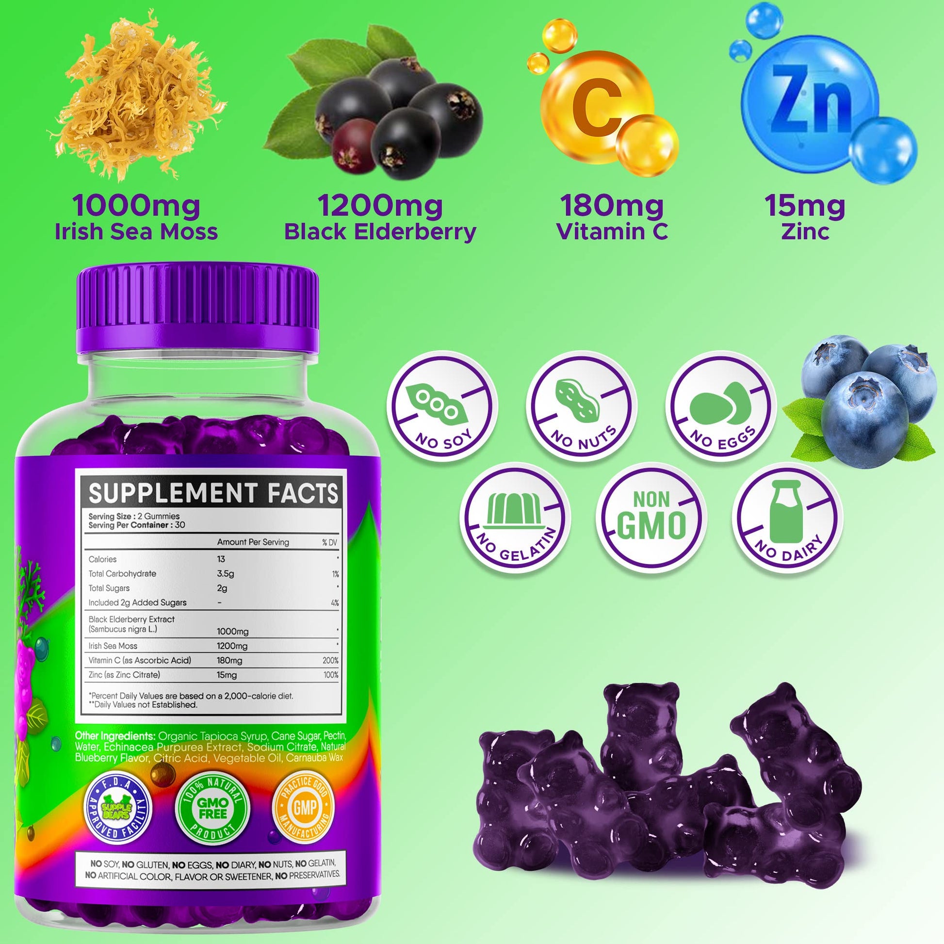 Supplebears Sea Moss Gummies & Elderberry - Vitamin C + Zinc – Extra Strength Immune Supplebears uk supplements