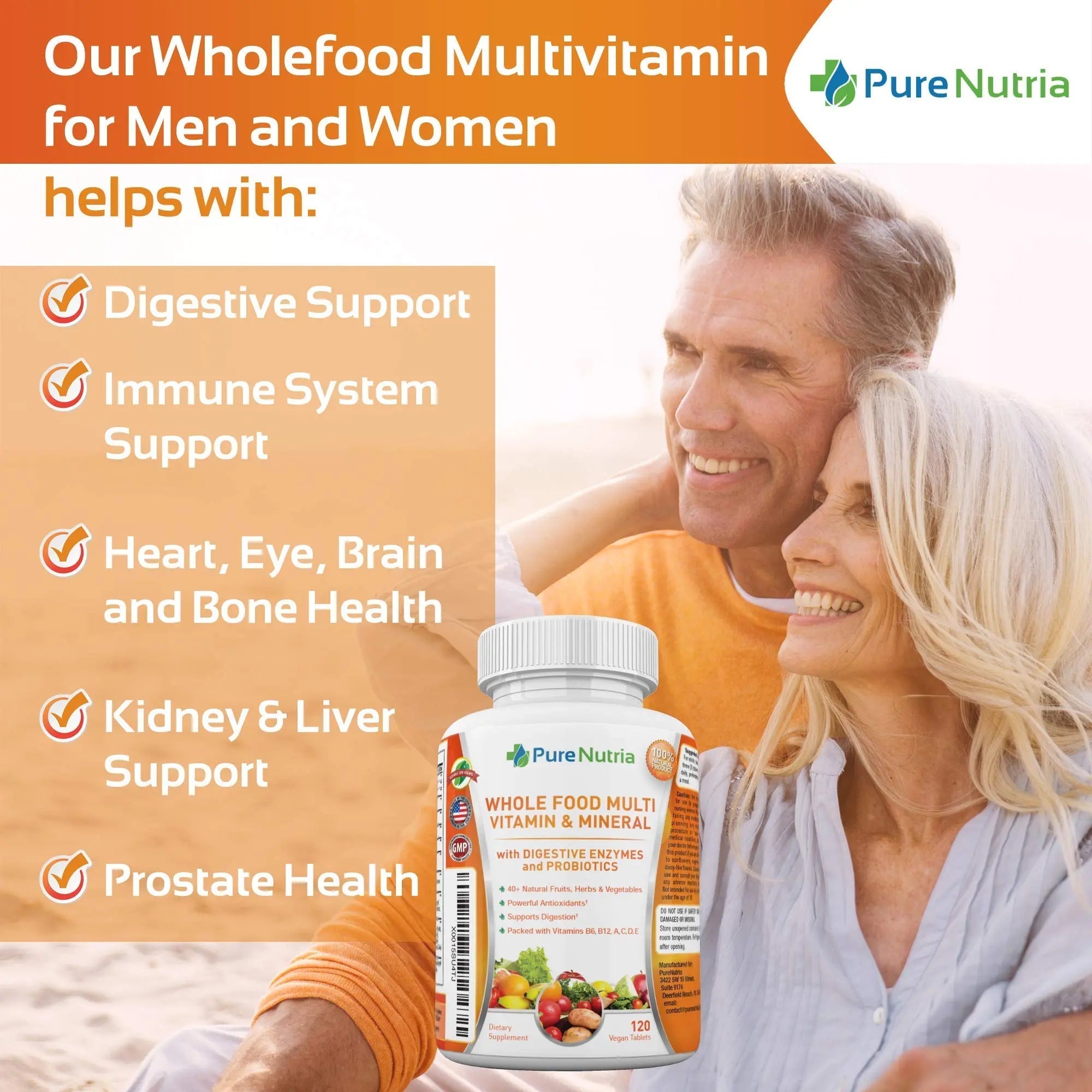 Whole Food MultiVitamin and Minerals with Probiotic Enzymes - 120 Multivitamins for Women and Men - Packed with WholeFood and Herbal Ingredients PureNutria uk supplements