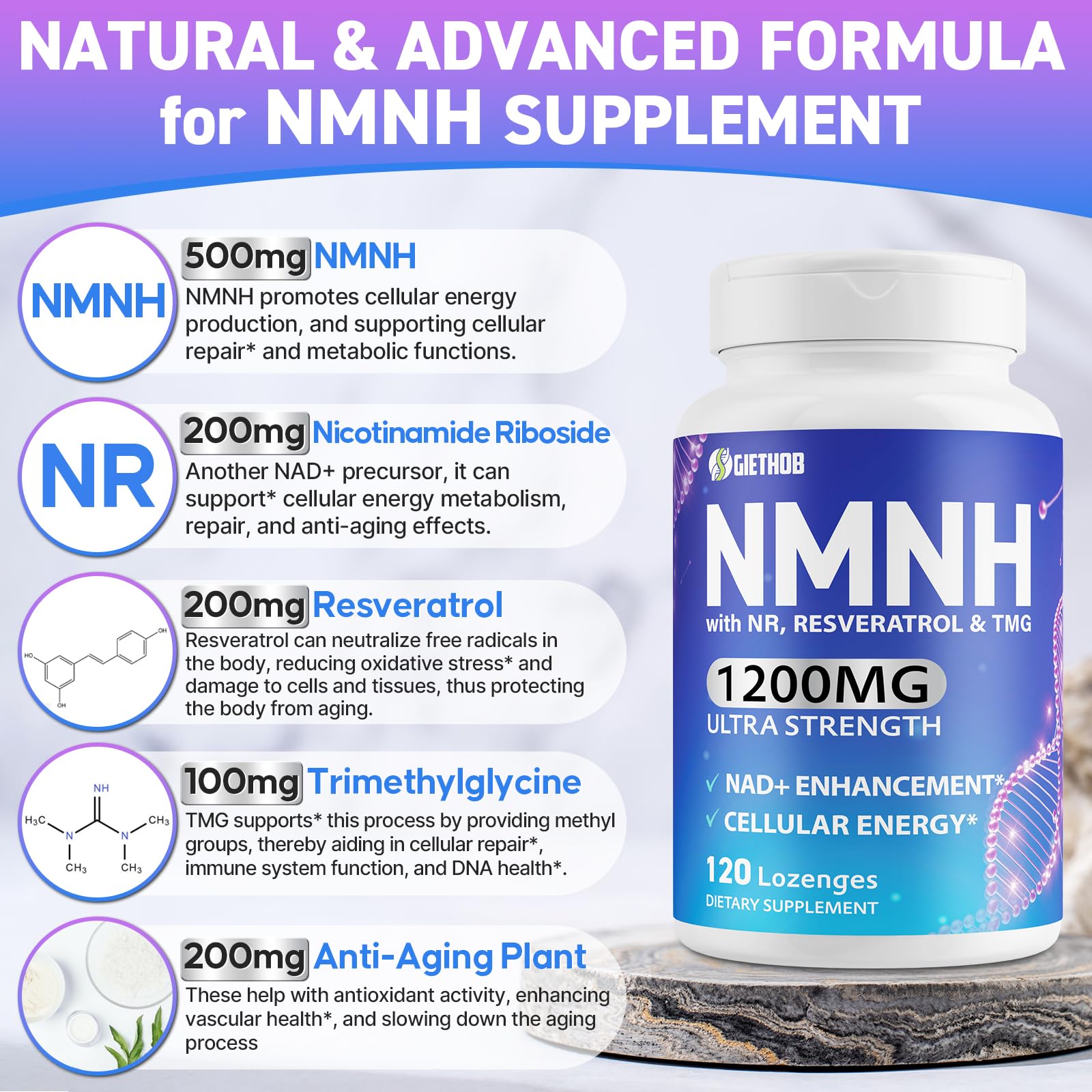 Wriayrui Sublingual NMNH (Dihydronicotinamide Mononucleotide), NMN Supplement Alternative, NAD+ Levels as We Age, Anti-Aging, Energy, NAD Resveratrol Supplement with w/NR, Resveratrol & TMG 120 Count Wriayrui uk supplements