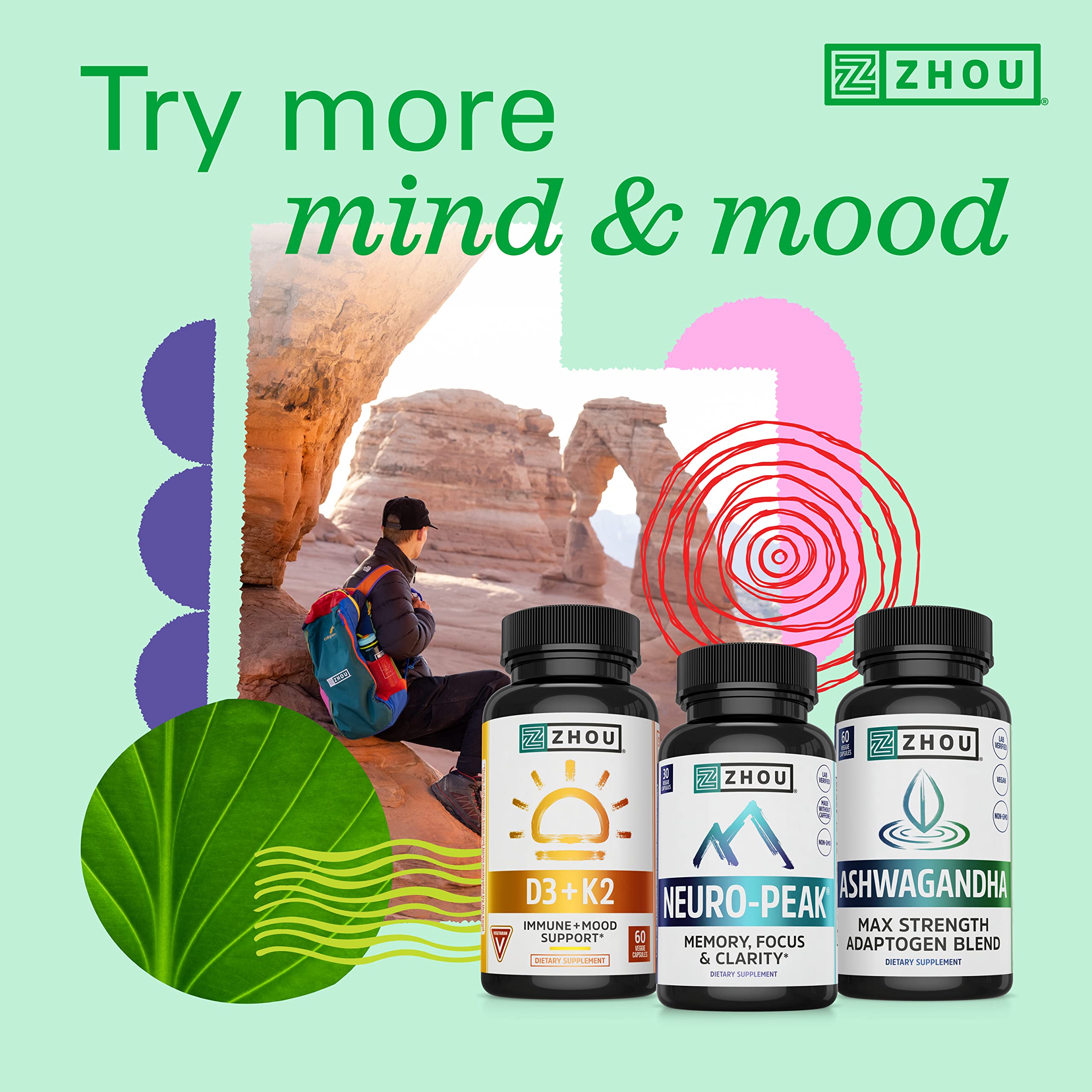 Zhou Energy + Focus - L Theanine Caffeine Pills, 200mg L-Theanine, 100mg Natural Anhydrous Caffeine Boost for Adults, Men & Women, Slow Extended Release - 60 Vegetarian Capsules (Pack of 1) ZHOU uk supplements