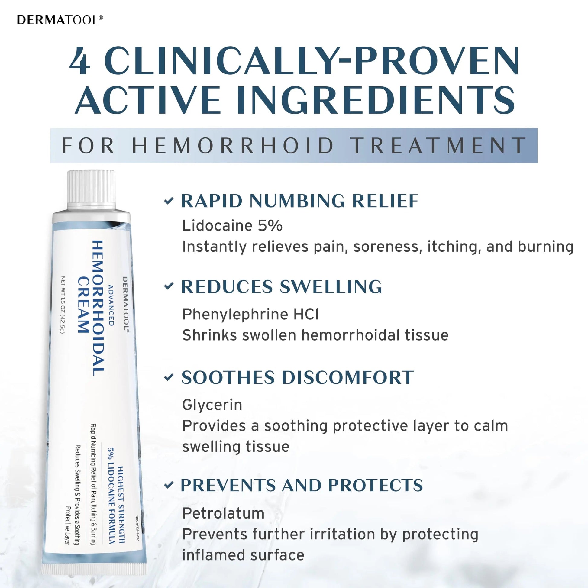 Hemorrhoid Treatment - Advanced Hemorrhoid Cream 5% Lidocaine & Phenylephrine - Hemorrhoid Shrinking Treatment - Rapid Relief of Pain, Swelling, Bleeding, Itching and Burning - Fissure & Hemorrhoids DERMATOOL uk supplements