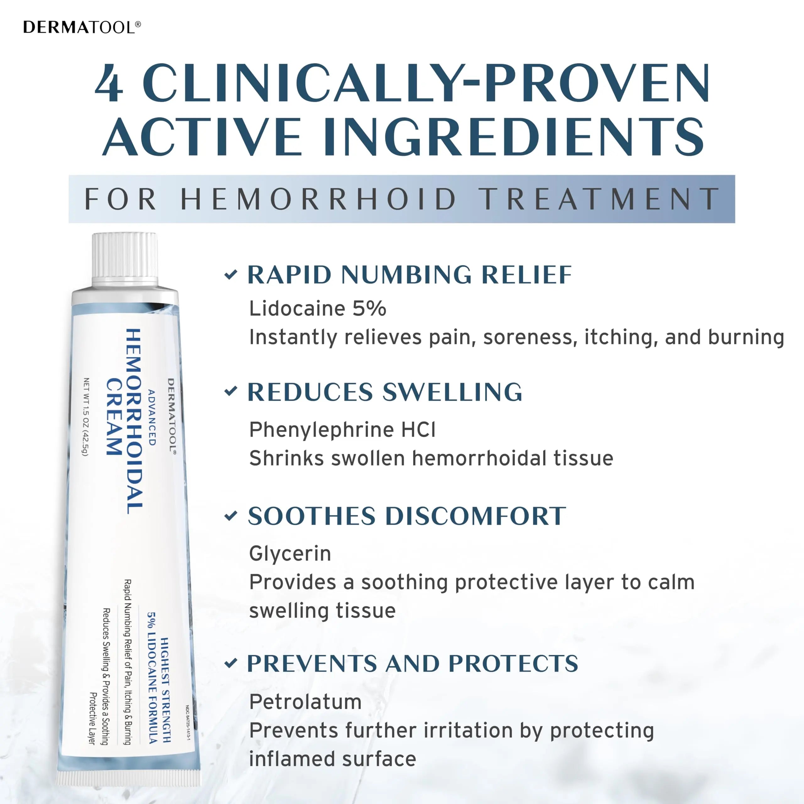 Hemorrhoid Treatment - Advanced Hemorrhoid Cream 5% Lidocaine & Phenylephrine - Hemorrhoid Shrinking Treatment - Rapid Relief of Pain, Swelling, Bleeding, Itching and Burning - Fissure & Hemorrhoids DERMATOOL uk supplements