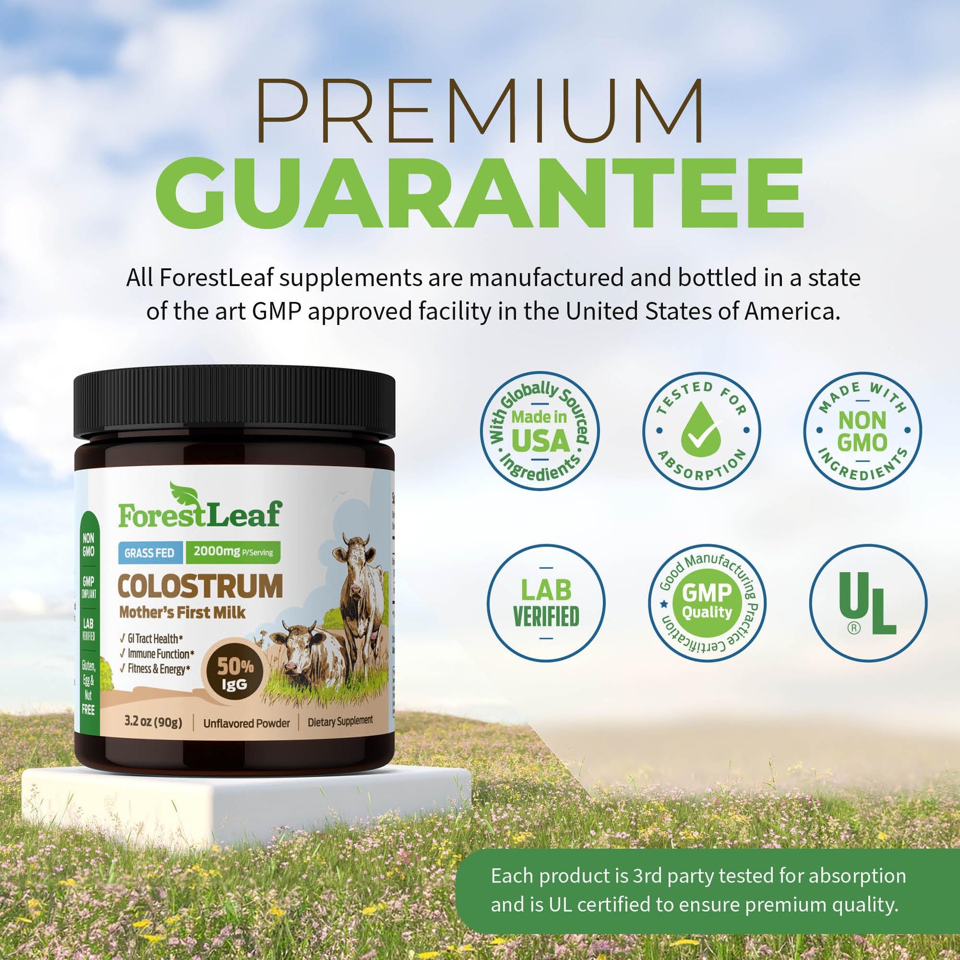 ForestLeaf Colostrum Powder 50% IgG Highest Concentration - Grass Fed Bovine ForestLeaf uk supplements