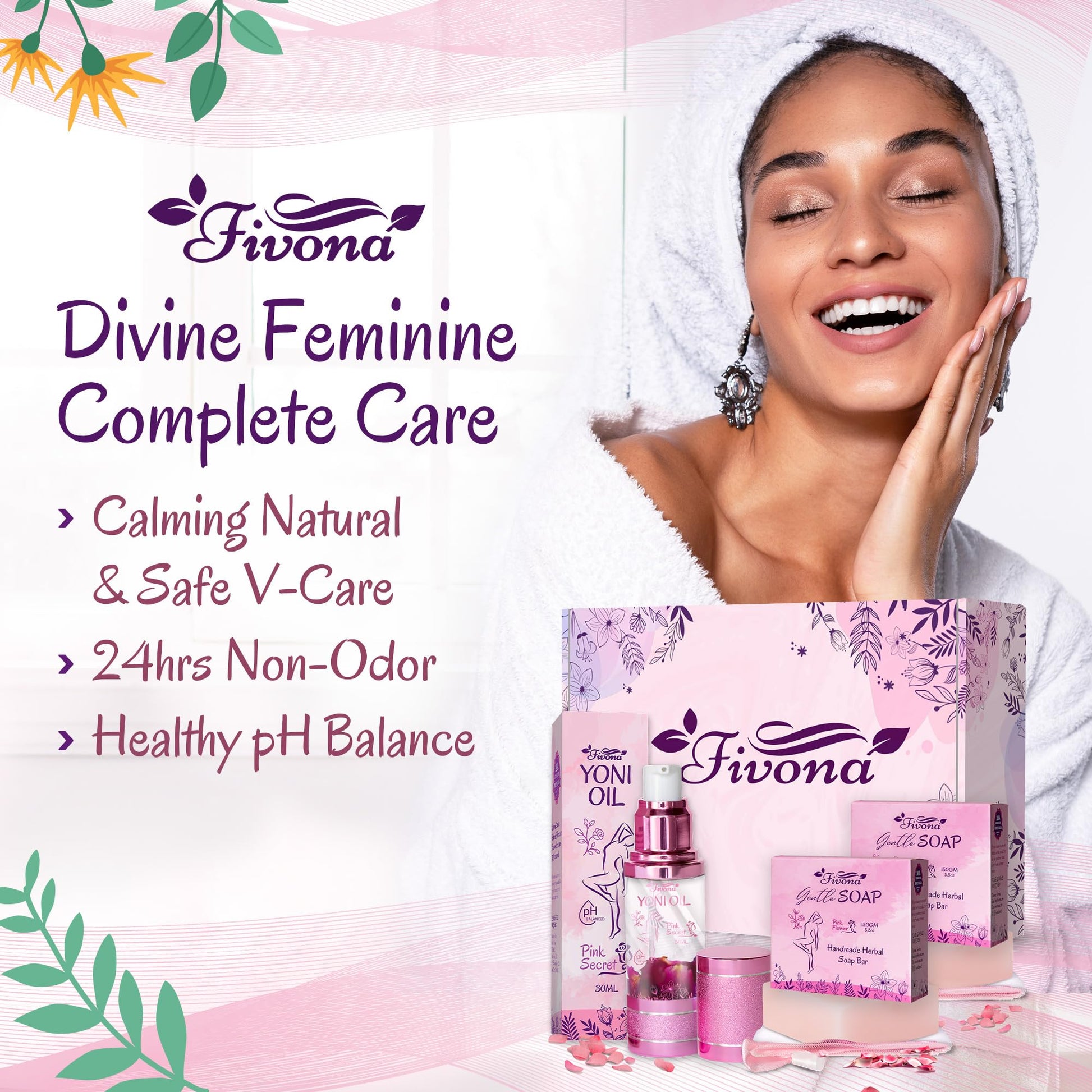 FIVONA 3 in 1 Set of Yoni Oil with 2 Yoni Soap Bars - Feminine pH Balanced Natural Vaginal Oil 30 ml FIVONA uk supplements