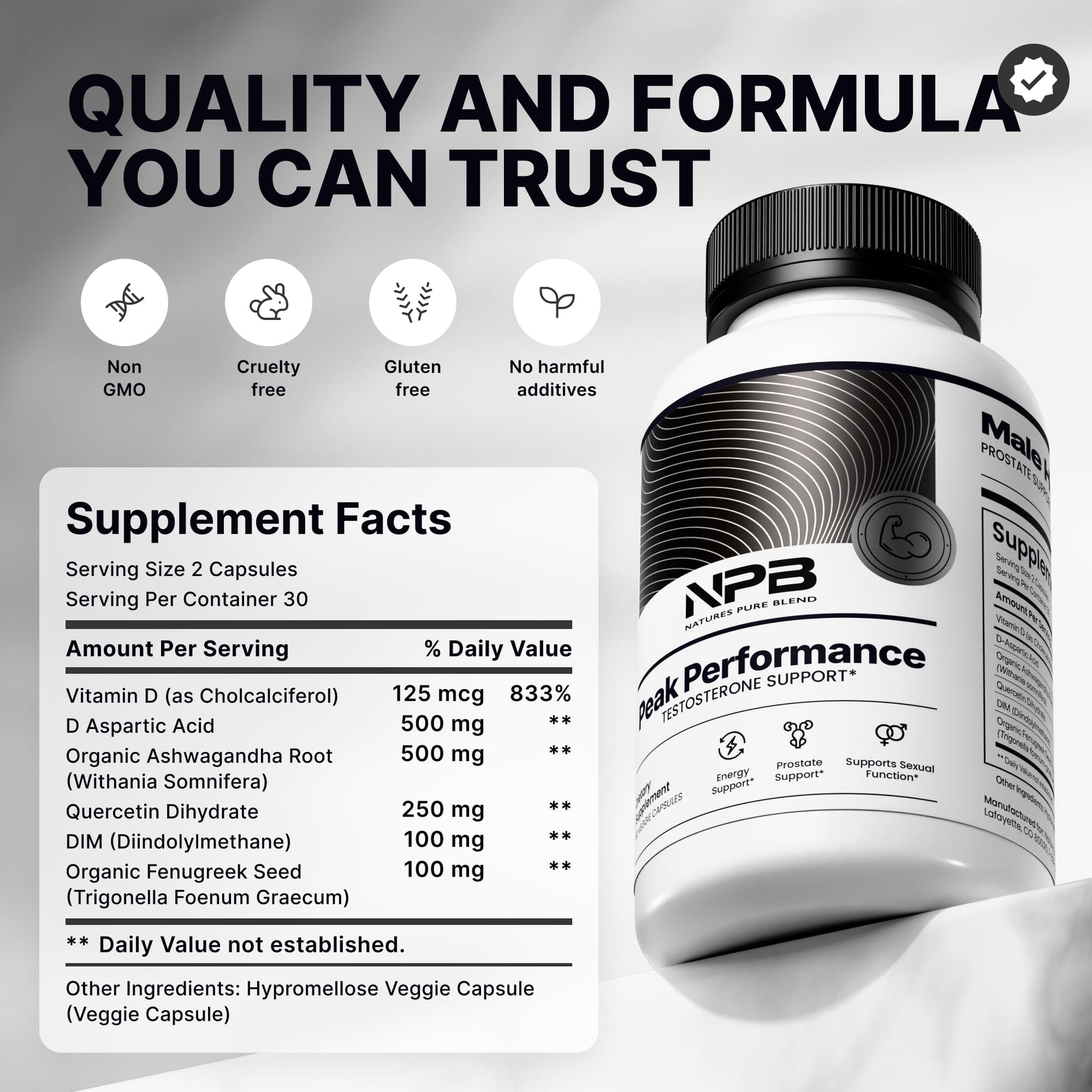 Nature's Pure Blend Peak Performance – Testosterone Supplement for Men with D-Aspartic Acid, Ashwagandha & DIM – Mens Prostate Health Support, Muscle Strength & Energy – Prostate Supplement Nature's Pure Blend uk supplements
