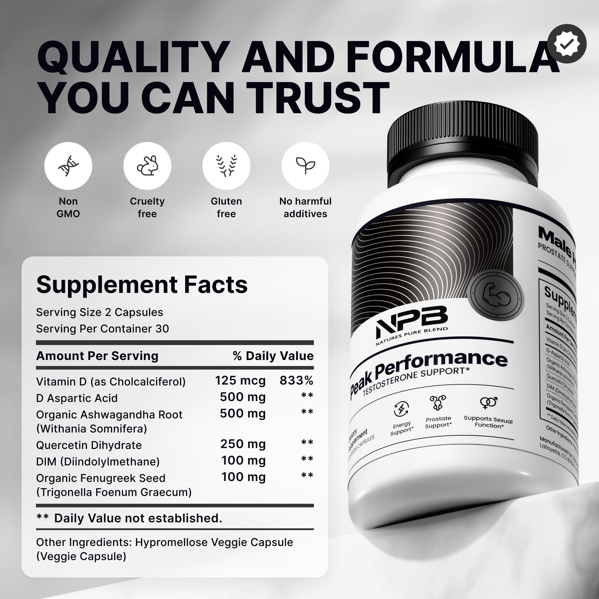 Nature's Pure Blend Peak Performance – Testosterone Supplement for Men with D-Aspartic Acid, Ashwagandha & DIM – Mens Prostate Health Support, Muscle Strength & Energy – Prostate Supplement Nature's Pure Blend uk supplements