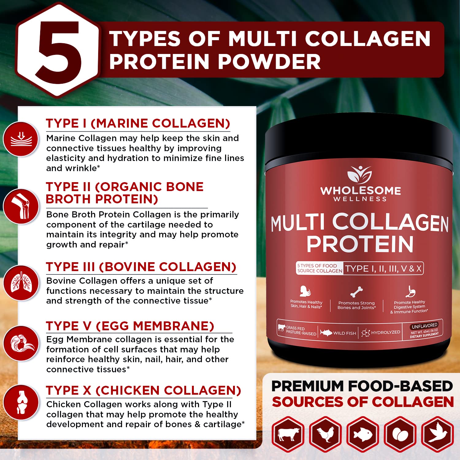 Multi Collagen Protein Powder Hydrolyzed (Type I II III V X) Grass-Fed All-in-One Super Wholesome Wellness uk supplements