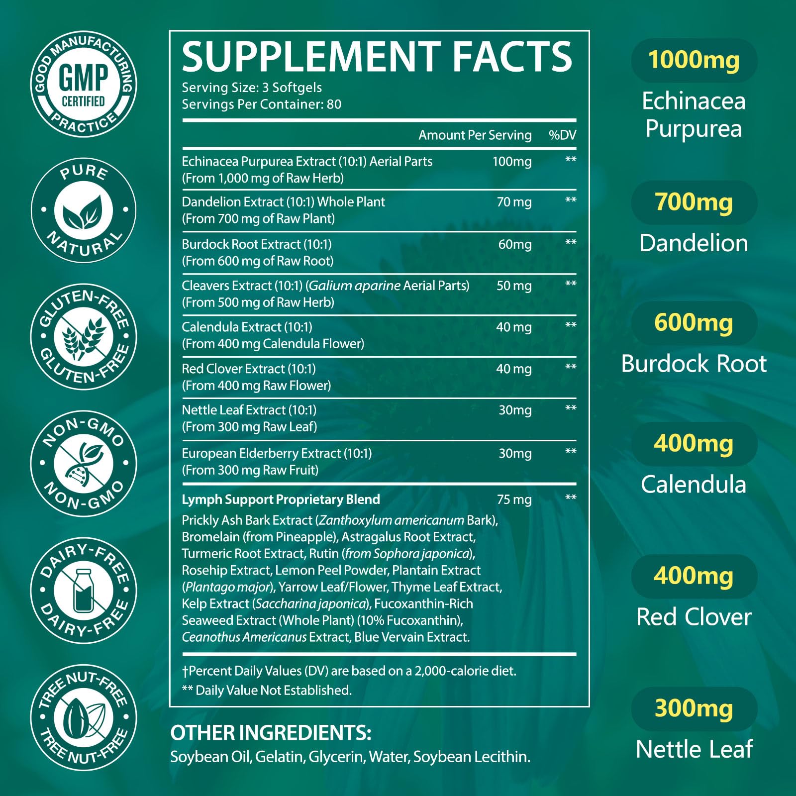 chenyayun Lymphatic Drainage Supplements, 240 Softfels, 21-in-1 Natural Herbal Blends with Echinacea, Dandelion, Burdock Root for Lymph System, Immune Support, Cleanse, Less Swelling/Bloating chenyayun uk supplements
