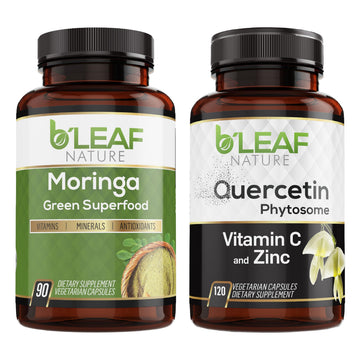 B'LEAF NATURE Moringa and Quercetin Bundle - Non-GMO, Vegan, High Absorption Capsules - 1000mg Quercetin Phytosome Blend + 1000mg Moringa - Natural Energy, Wellness and Immune Support Supplements B'LEAF NATURE uk supplements