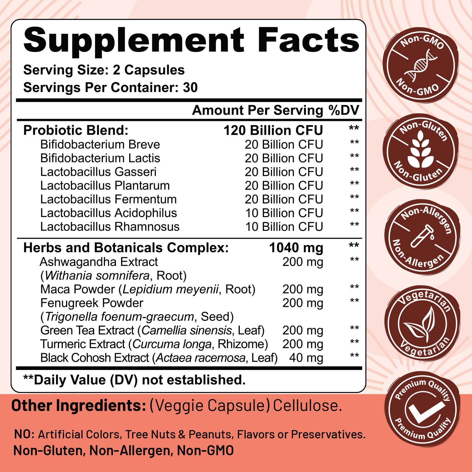 Menopause supplements for women, 120 Billion CFU Probiotic, 13-in-1 Herbs & Botanicals Complex, for Hormone Menopause, Hot Flashes, Night Sweats, Mood Swings, Sleep Disturbances, Vegan, 60 Capsules Trehealtt uk supplements