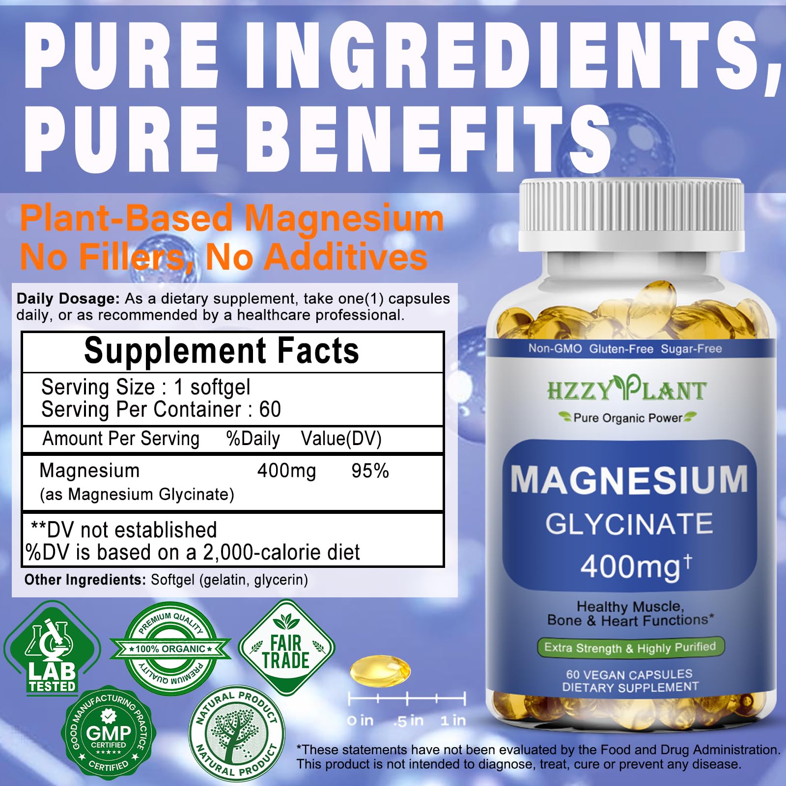 Magnesium Glycinate Softgels, High Absorption Magnesium Glycinate 400mg Supplement for Muscle, Heart, Sleep & Bone Support, Bisglycinate Softgel Capsules Supplement, Vegan, Non-GMO, 2 Month Supply HZZYPLANT uk supplements