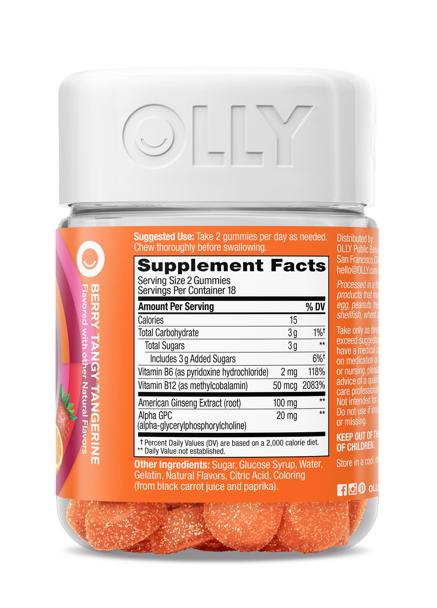 OLLY Laser Focus Gummy, Ginseng, Alpha GPC, B Vitamins, Berry Tangerine Flavor - 36 Count OLLY uk supplements