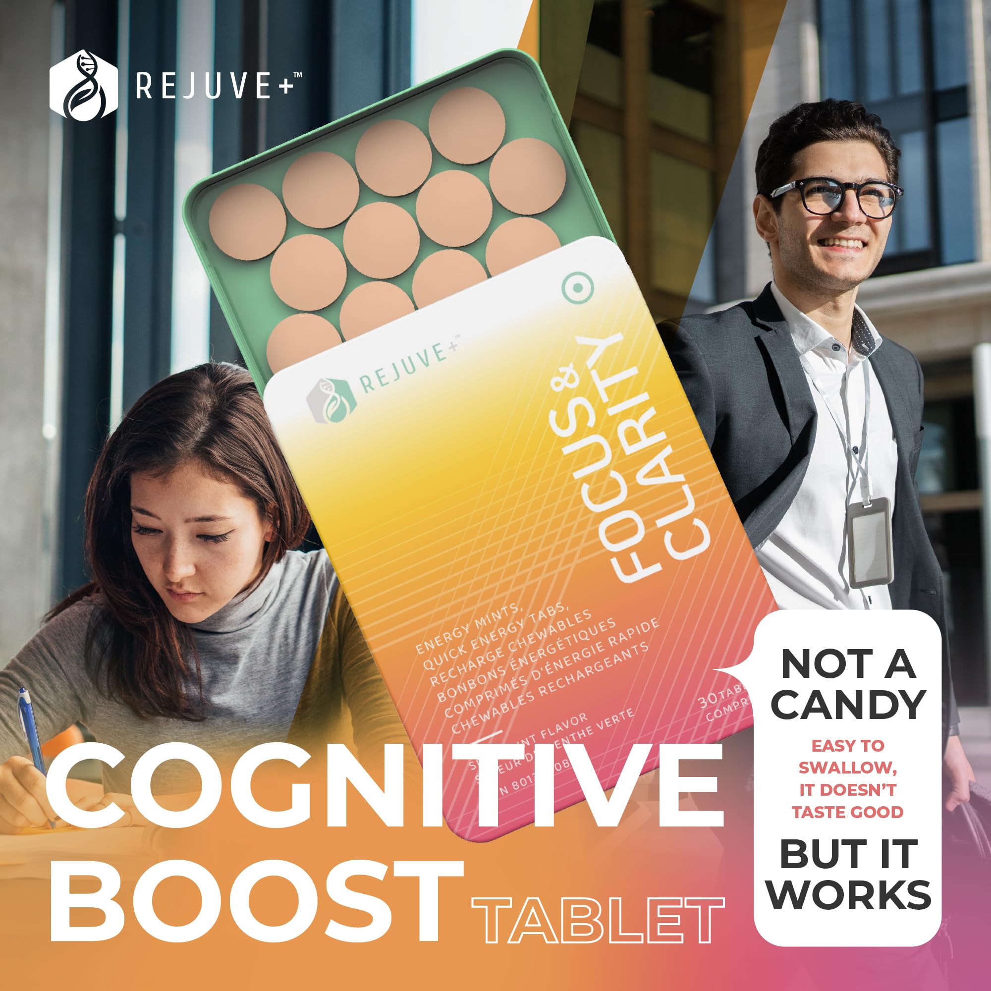REJUVE+ Focus & Clarity Nootropic Supplement – Brian Boost | L-Theanine, Caffeine, Lion’s Mane, Magnesium, Vitamin B6 & B12 | Brain Support, Memory, Focus & Energy | Mint Flavor (30 Chewables) (1) REJUVE+ uk supplements