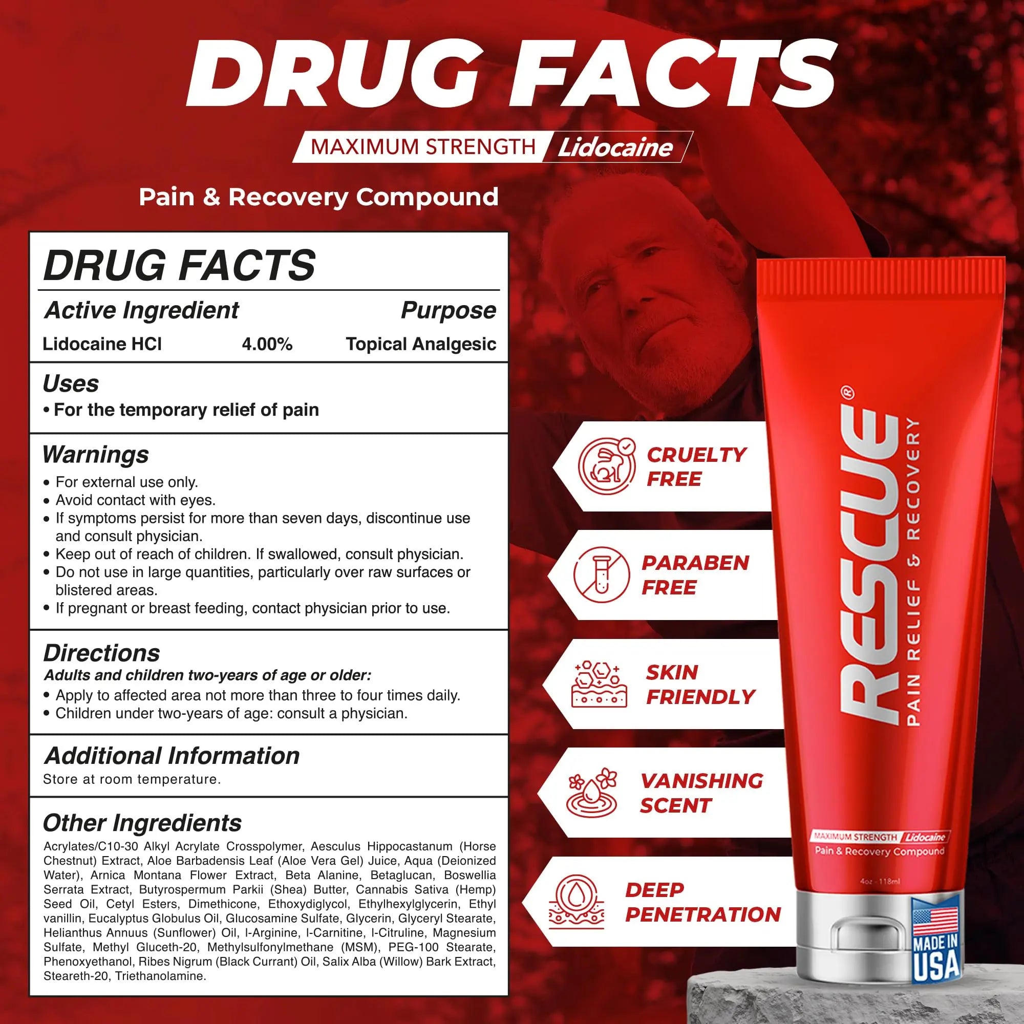RESCUE PAIN RELIEF & RECOVERY Cream - All-in-One Solution for Back, Neck, Knee, Hand, Foot, and Shoulder Pain - Combines Power of Key Ingredients from Leading Pain Relief CreamProducts - 4 Ounces RESCUE PAIN RELIEF & RECOVERY uk supplements