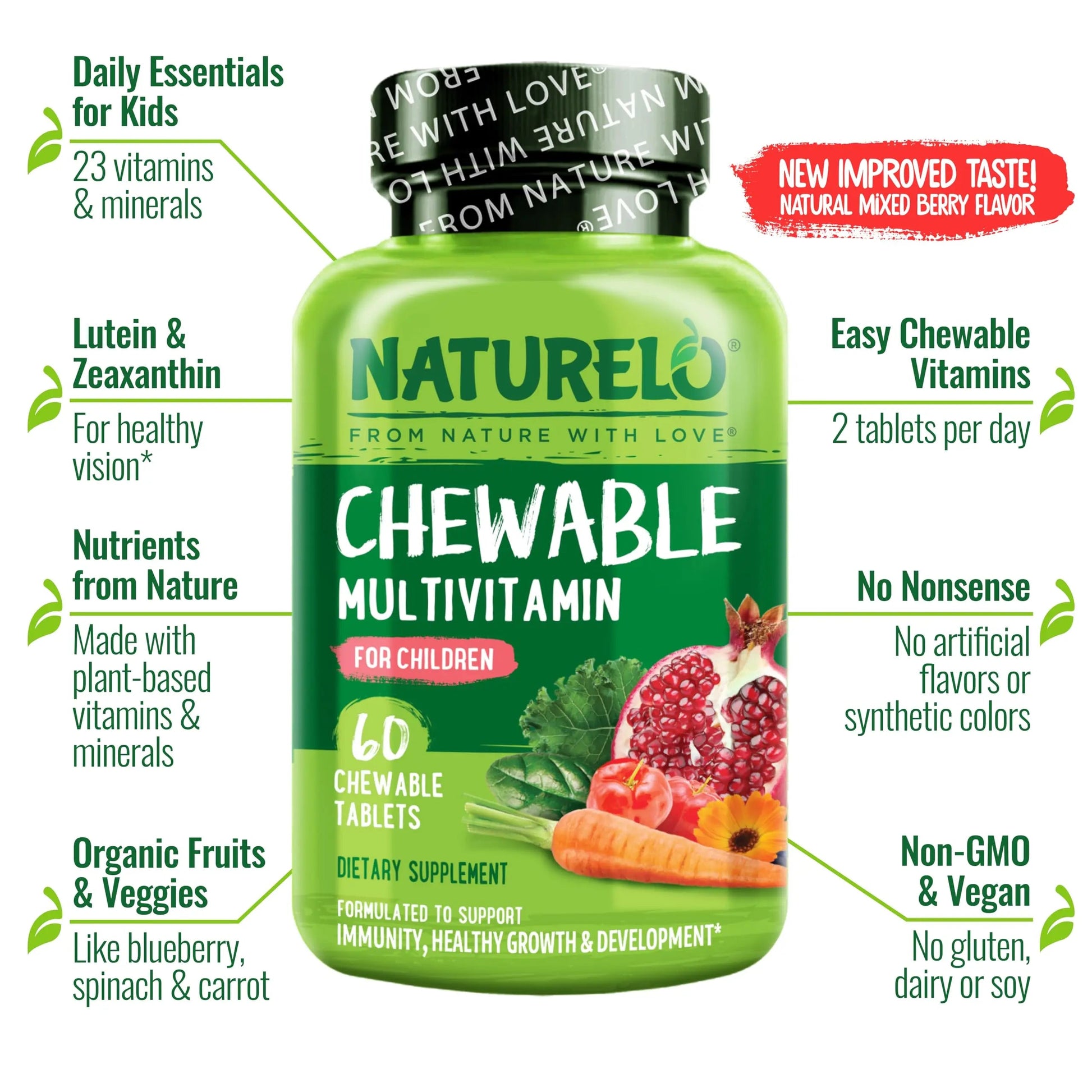 NATURELO Chewable Vitamin for Kids Multivitamin with Whole Food Organic Fruit Blend - 60 Tablets for Children NATURELO uk supplements