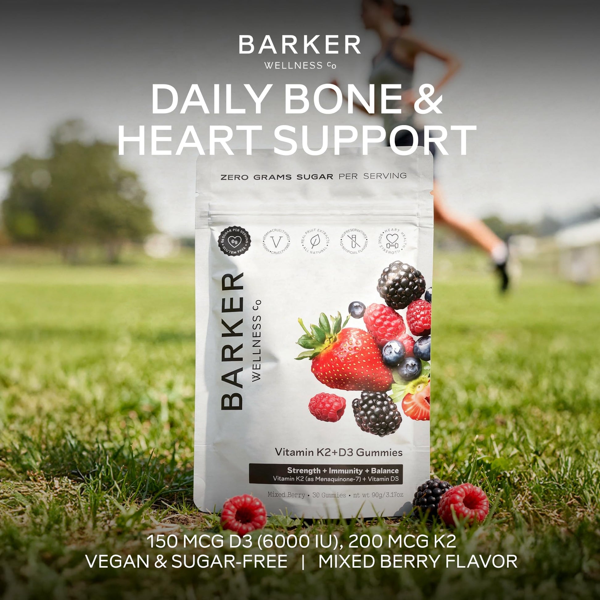 Barker Wellness D3 K2 Vitamin Gummies – Max Potency 6000IU D3 + 200mcg K2 for Strong Bones, Cardiovascular Wellness, Immune Support | Vegan, Sugar-Free, Delicious Mixed Berry | 30 Servings Barker Wellness Co uk supplements