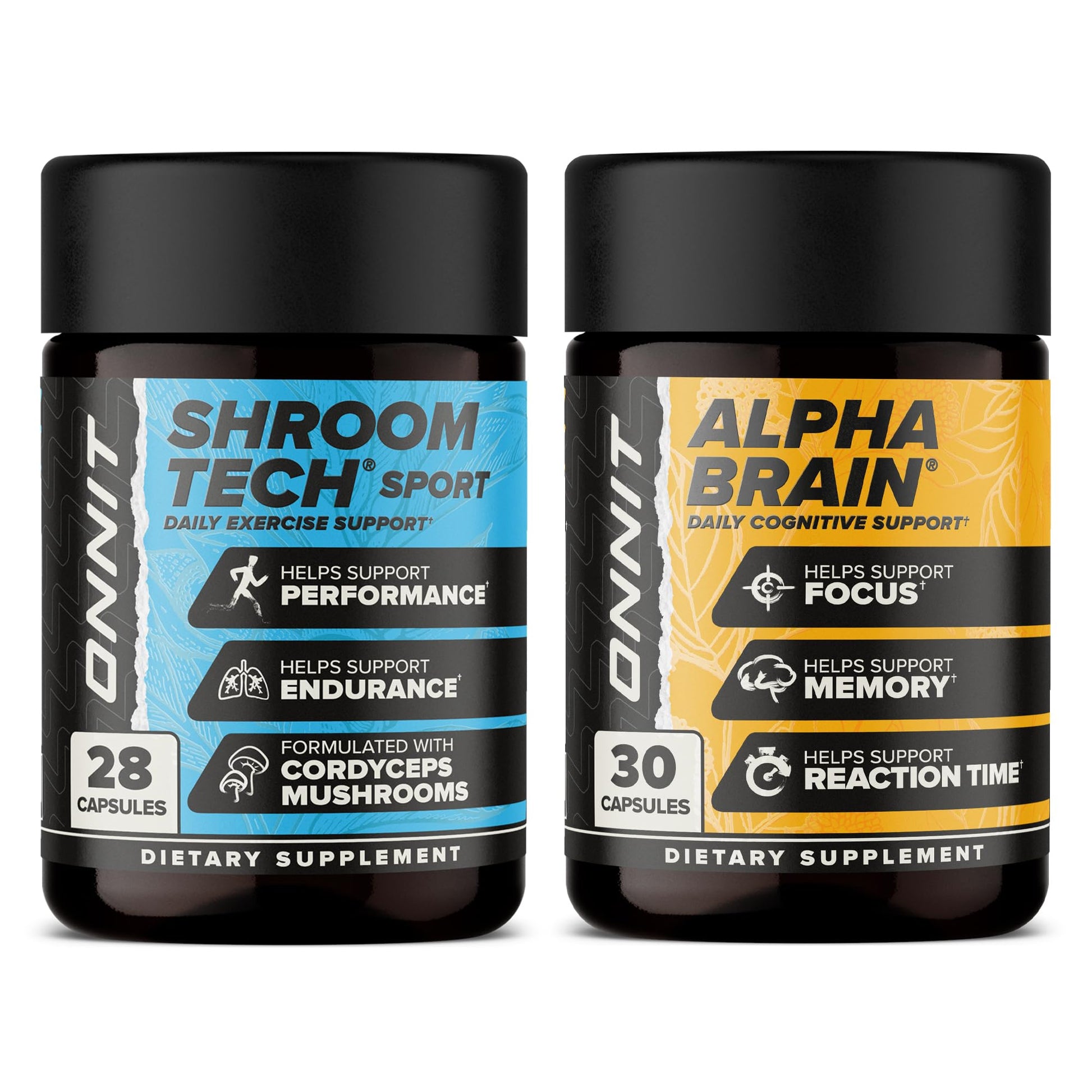 ONNIT Cognitive & Endurance Support Bundle: Alpha Brain Nootropic Capsules (30 Count) + Shroom Tech Sport Exercise Support Capsules (28 Count), IGEN Non-GMO Tested Focus, Energy & Endurance, 2 Pack ONNIT uk supplements