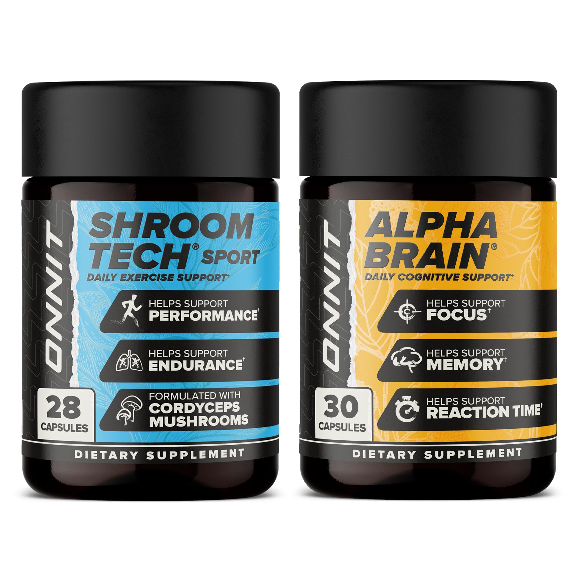 ONNIT Cognitive & Endurance Support Bundle: Alpha Brain Nootropic Capsules (30 Count) + Shroom Tech Sport Exercise Support Capsules (28 Count), IGEN Non-GMO Tested Focus, Energy & Endurance, 2 Pack ONNIT uk supplements