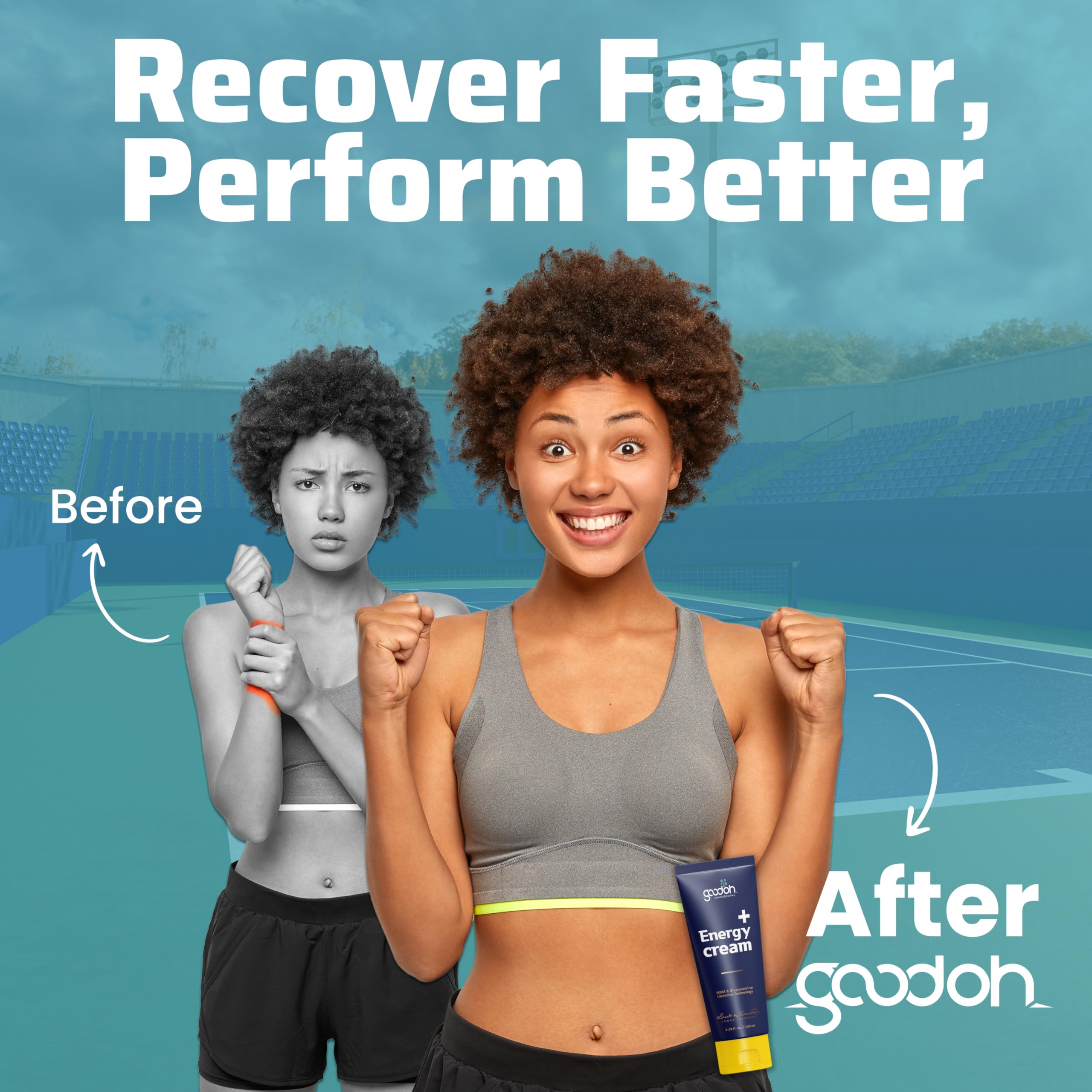 GOODOH Muscle & Joint Relief Cream with MSM (Dimethyl Sulfone), Glucosamine & Chondroitin – Fast Absorbing Cream for Muscle Pain, Joint Stiffness & Recovery – 3.38 oz GOODOH uk supplements