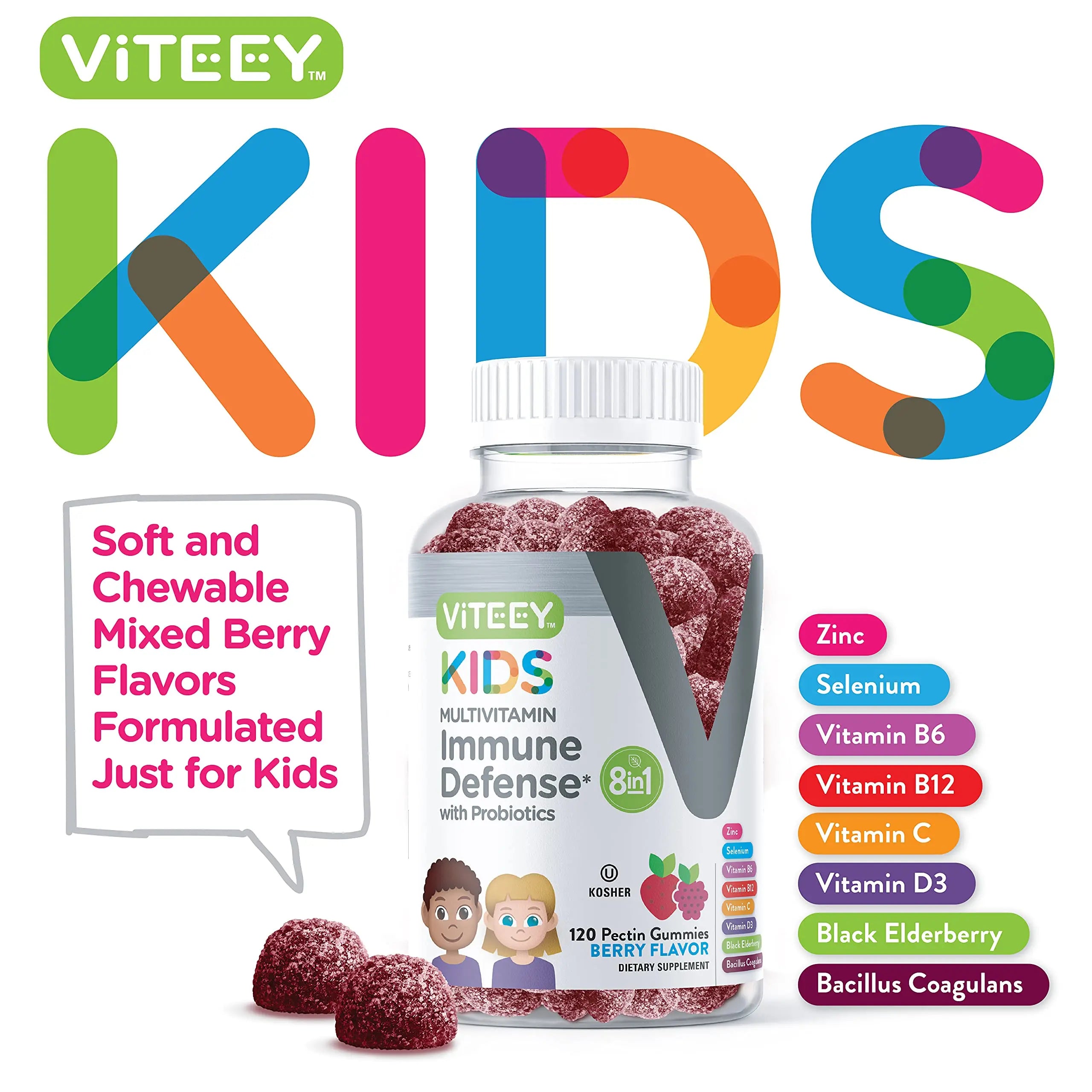 Viteey Kids Multivitamin Gummies with Probiotics - 8-1 Kids Vitamins for Immune Health Support with Vitamin C, D3, B12, B6 Viteey uk supplements
