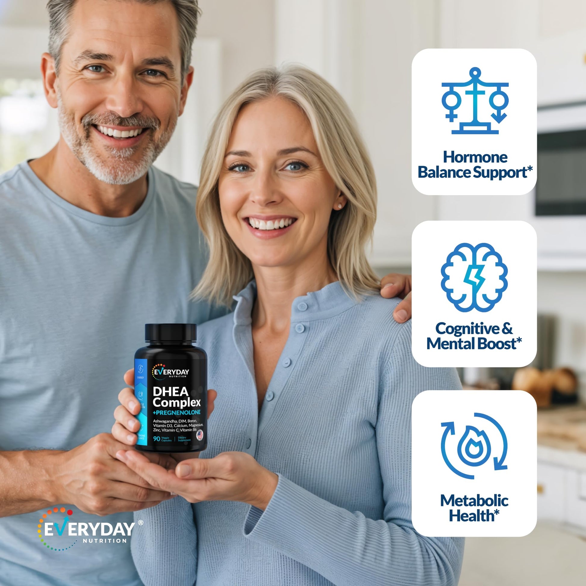 DHEA Micronized 200mg Complex with Pregnenolone 100mg Supplement for Men & Women with Ashwagandha, DIM, Magnesium, Boron, Calcium , Zinc, Vitamin D3, C and B6 Hormone Support - Made in USA 90 Capsules EVERYDAY NUTRITION uk supplements