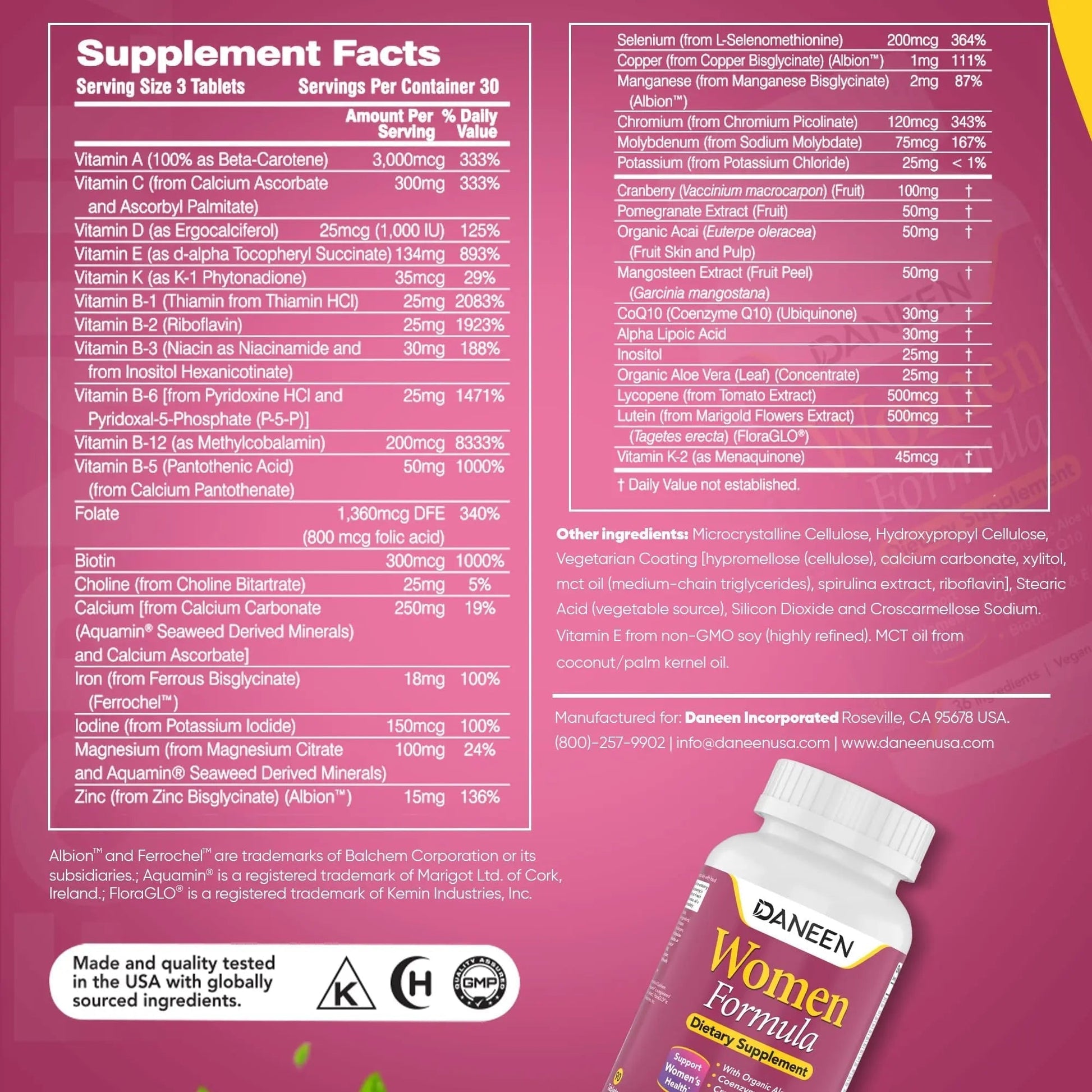 DANEEN Daily Multivitamin for Women - 36 Essential Ingredients - 90 Tablets - Vitamins for Women Multivitamin DANEEN uk supplements