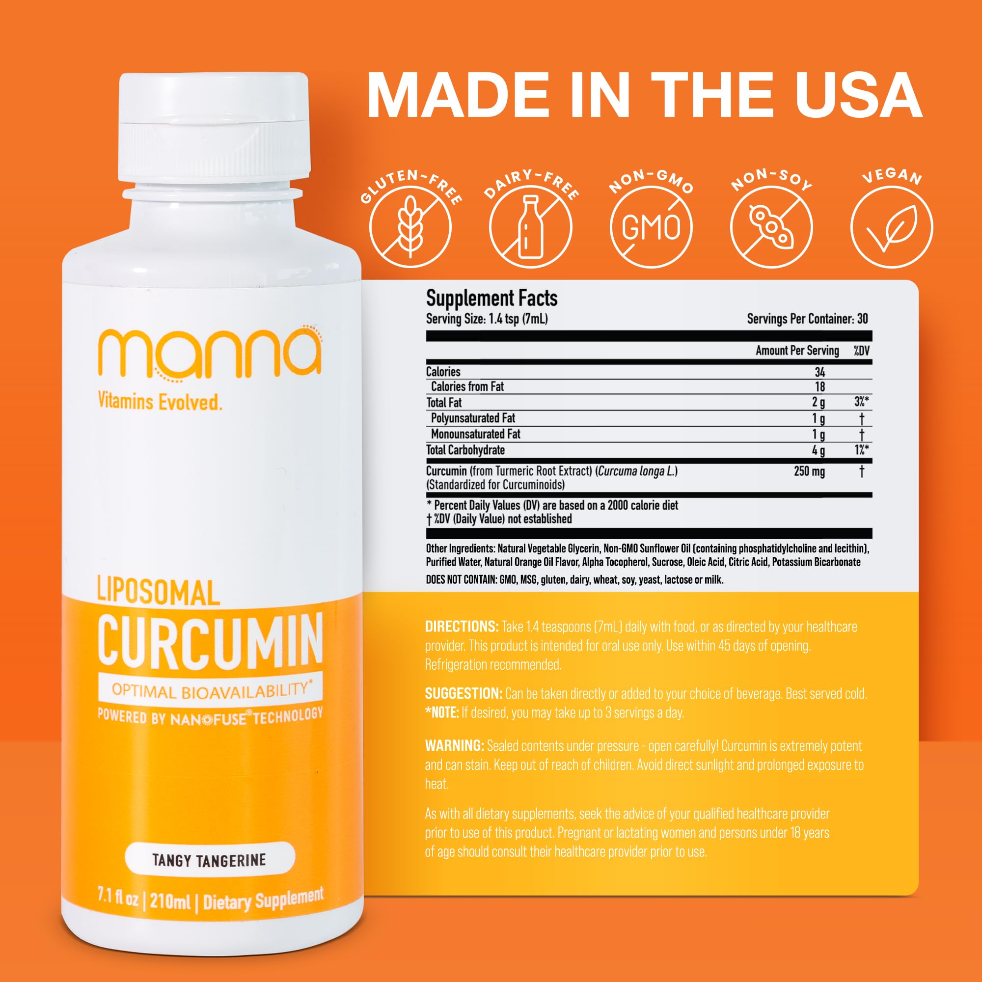 Manna Vitamins Evolved Liposomal Liquid Curcumin for Advanced Absorption Best Turmeric Supplement for Daily Joint & Immune Health Support - Vegan, Non-GMO, 95% Curcuminoids (1 Pack) Manna Vitamins Evolved uk supplements