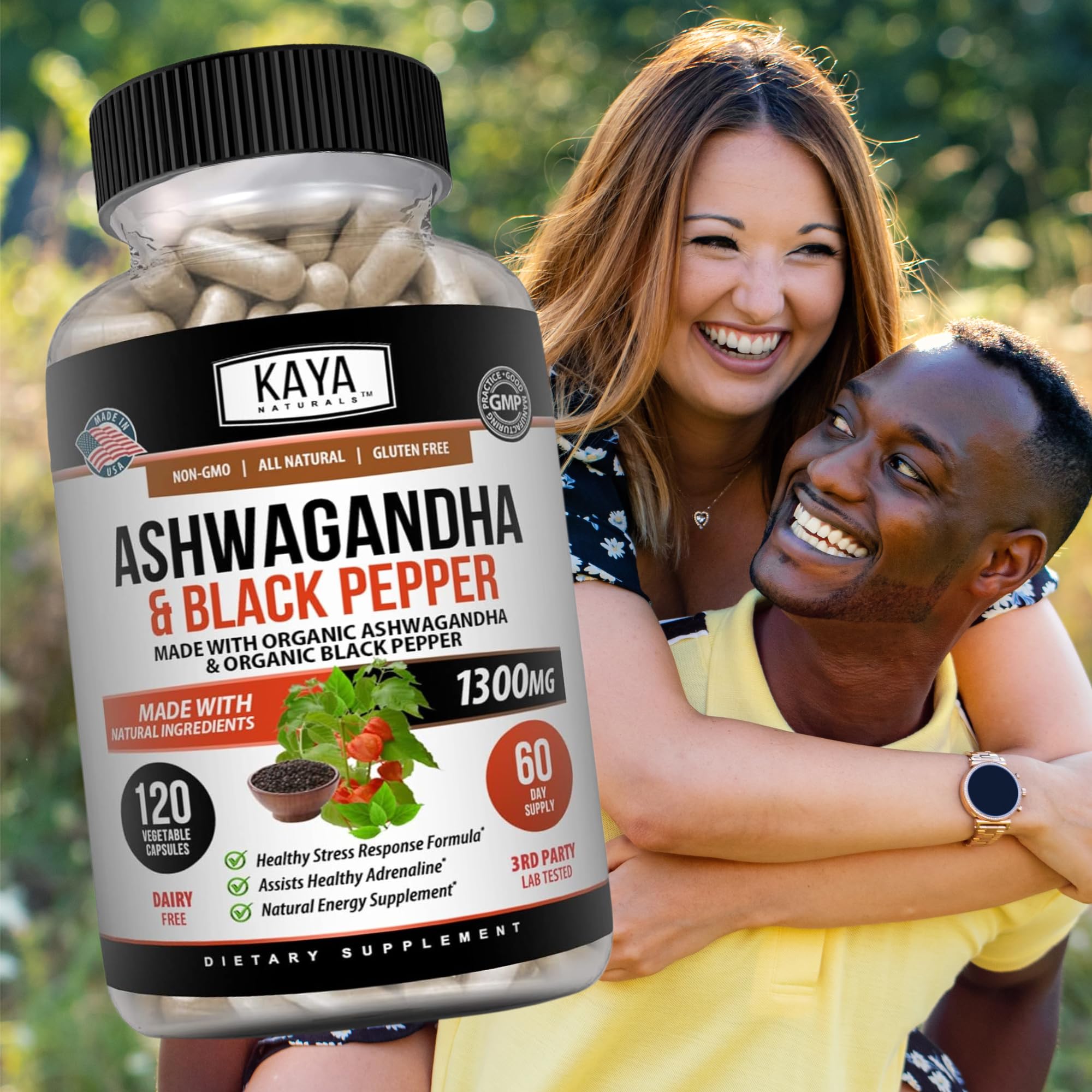 Kaya Naturals Ashwagandha 1300mg, 120 Count Capsules for Stress Relief, Adrenal, Mood & Thyroid Support, Black Pepper and 100% Pure Ashwagandha -120 Capsules Kaya Naturals uk supplements
