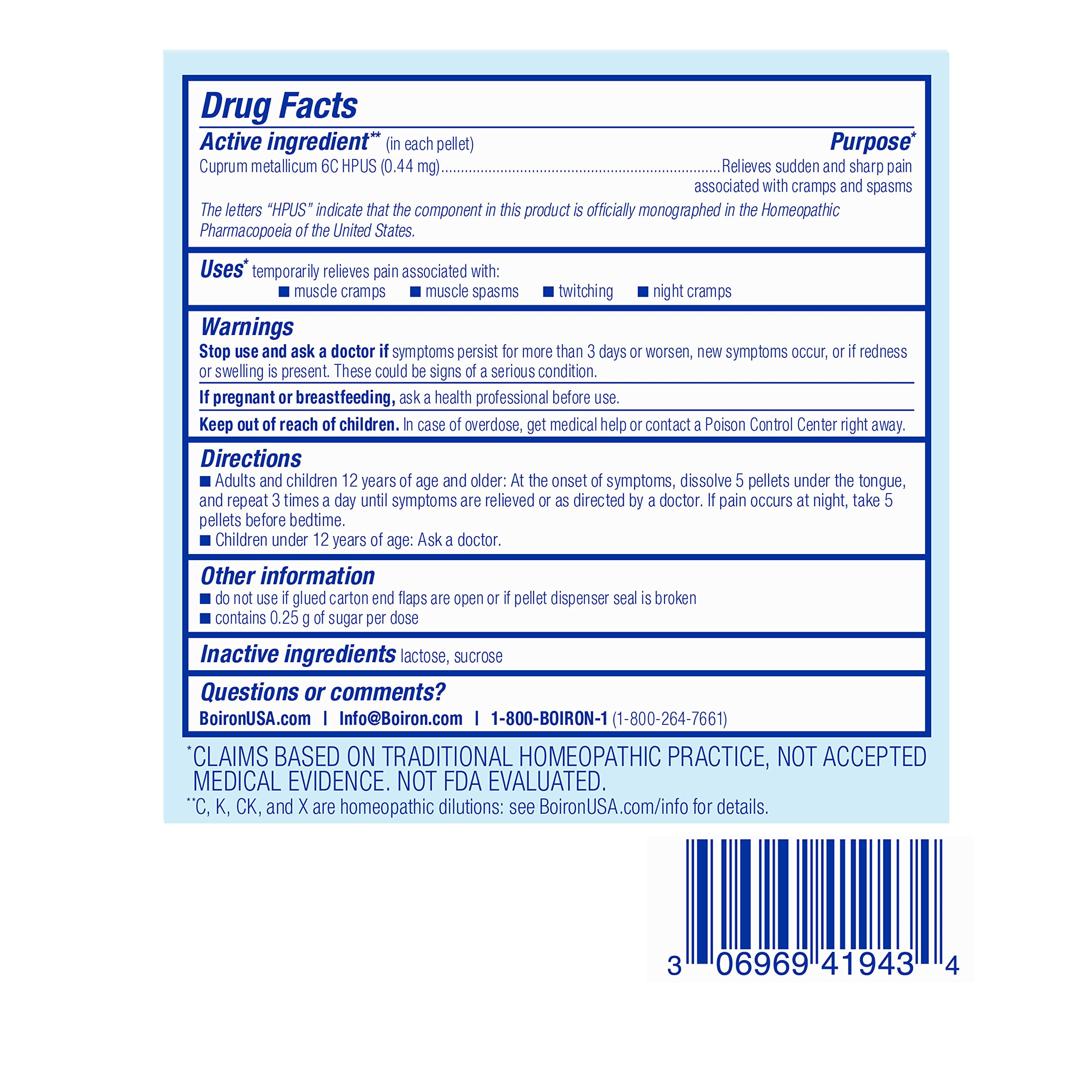 Boiron Cuprum Metallicum 6C Homeopathic Medicine for Nighttime Leg Cramp Relief, Muscle Cramps, and Spasms - 3 Count (240 Pellets) Boiron uk supplements