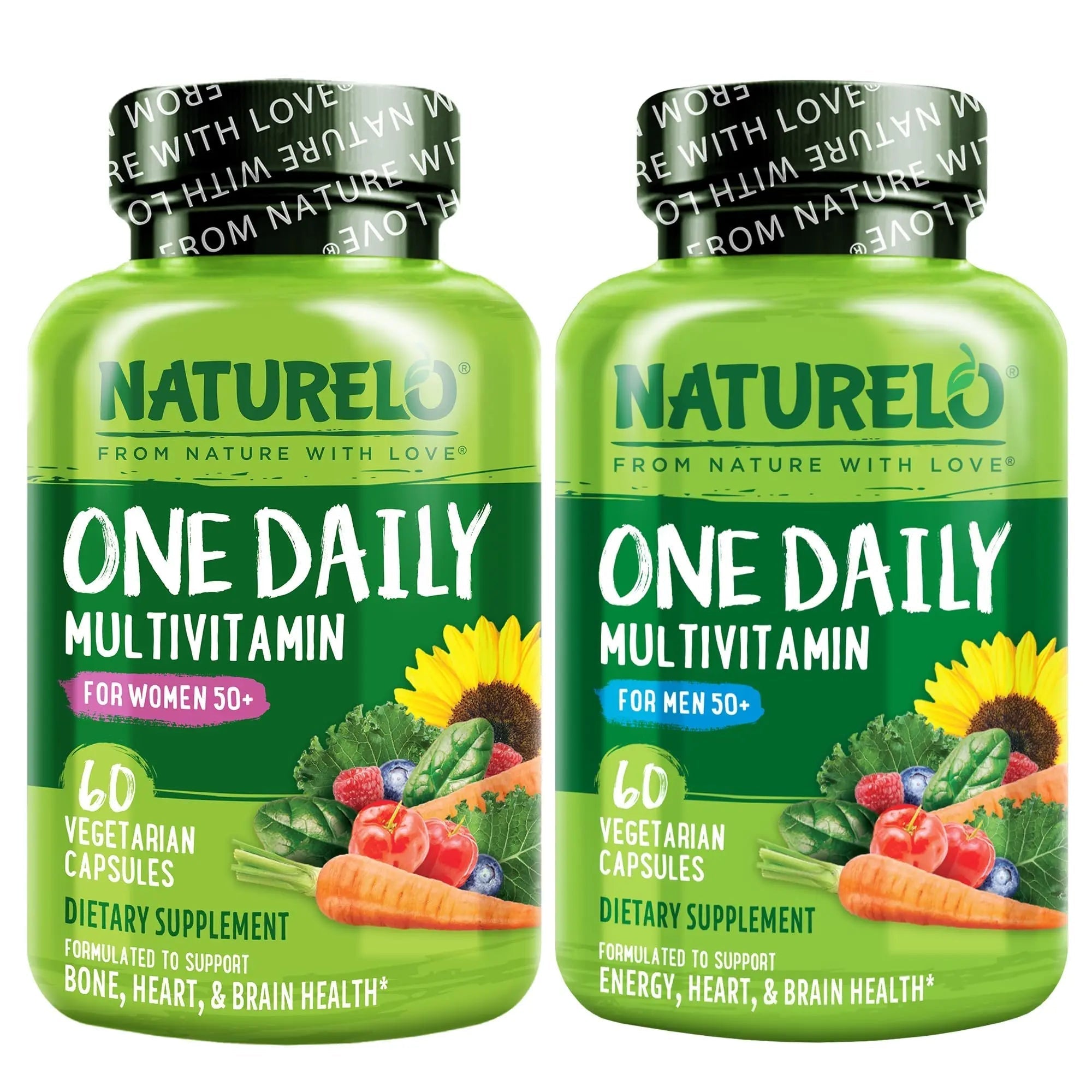 NATURELO One Daily Multivitamin for Men 50+, 60 Capsules and One Daily Multivitamin for Women 50+ (Iron Free), 60 Capsules Bundle - 2 Month Supply NATURELO uk supplements