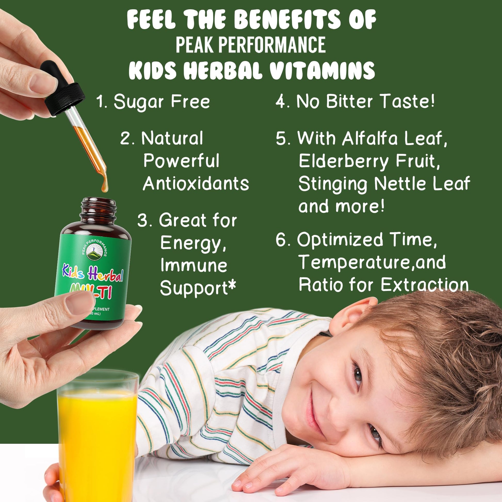 Kids Vitamins from Herbs. Liquid Kids Herbal Multivitamin. No Bitter Taste. Sugar Free 14-in-1 Vegan Supplement Drops for Toddlers, Children, Teens. Mixed in Water They Won't Even Taste It Peak Performance uk supplements