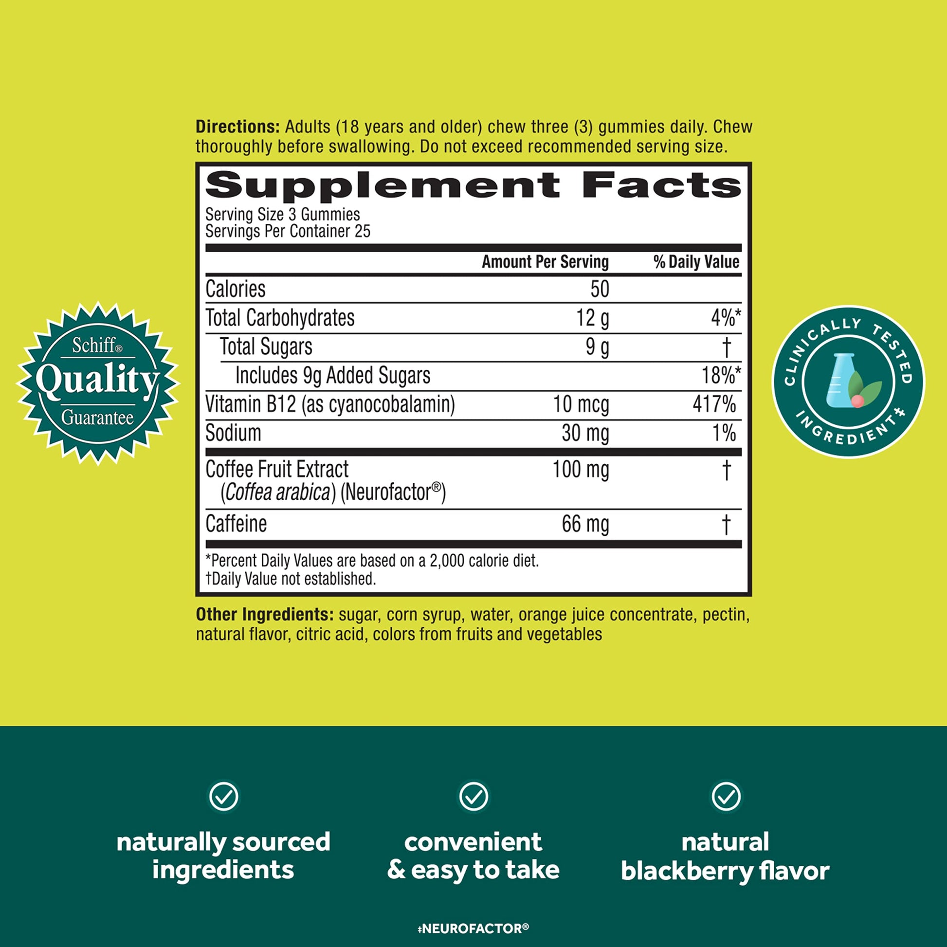 NEURIVA Brain + Energy Gummies, Nootropic Brain Supplements for Focus and Concentration with Neurofactor, Vitamin B12 & Caffeine for an Energy Boost*, 75ct Natural BlackBerry NEURIVA uk supplements