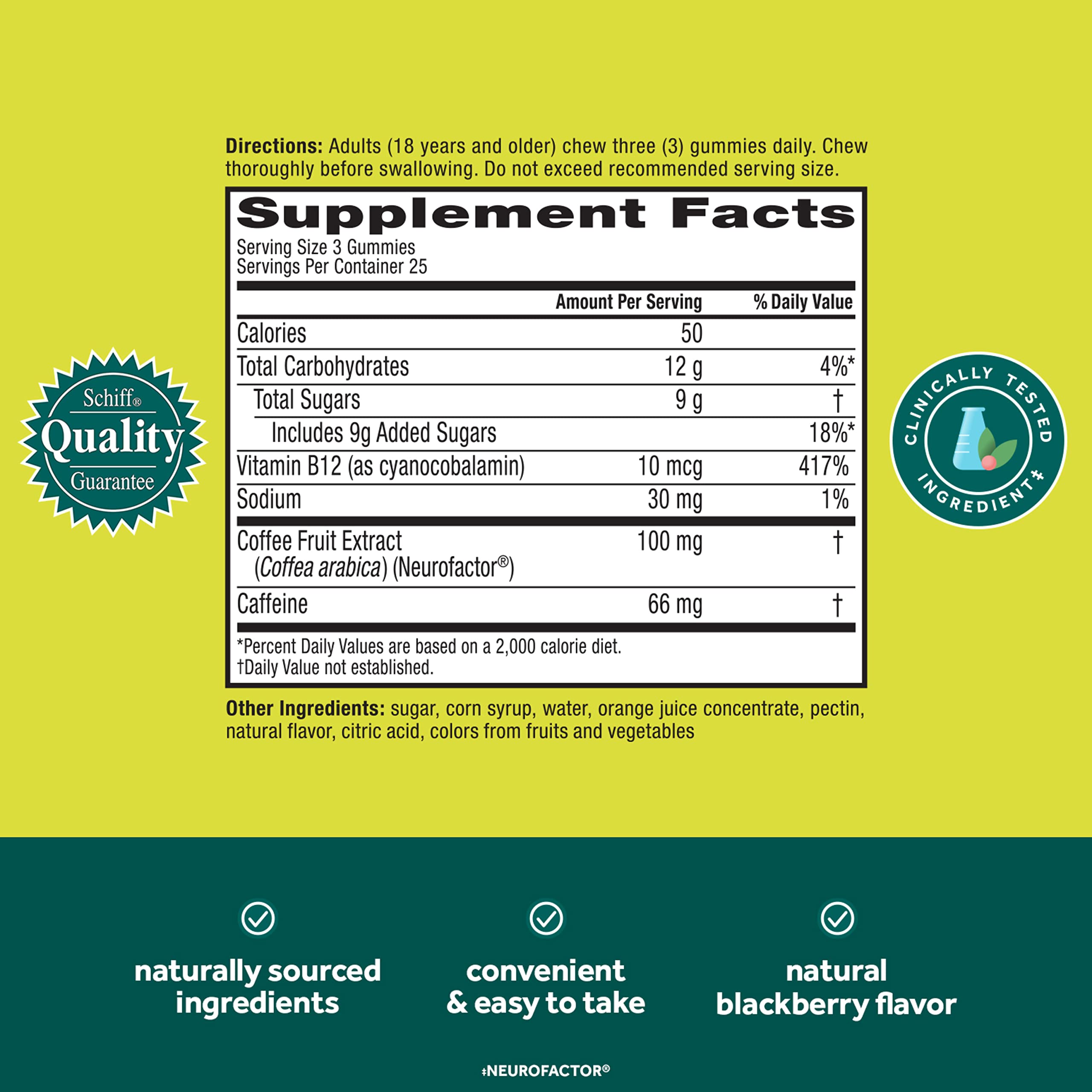 NEURIVA Brain + Energy Gummies, Nootropic Brain Supplements for Focus and Concentration with Neurofactor, Vitamin B12 & Caffeine for an Energy Boost*, 75ct Natural BlackBerry NEURIVA uk supplements
