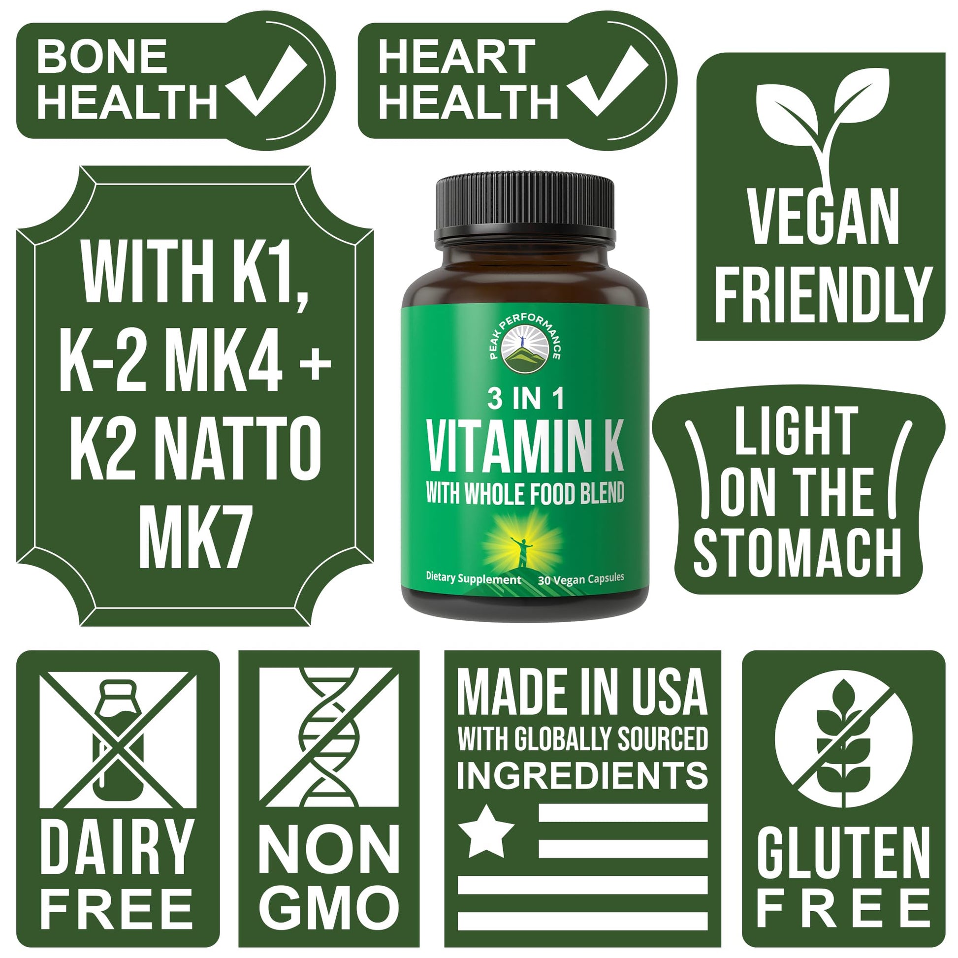 Vitamin K with Whole Food Blend of 25+ Vegetables and Fruits for Max Absorption. Vegan Capsules Supplement. Vitamins K1, K-2 MK4 + K2 Natto MK7. Alternative to Drops, Gummies. VIT K with K 2 and MK-7 Peak Performance uk supplements