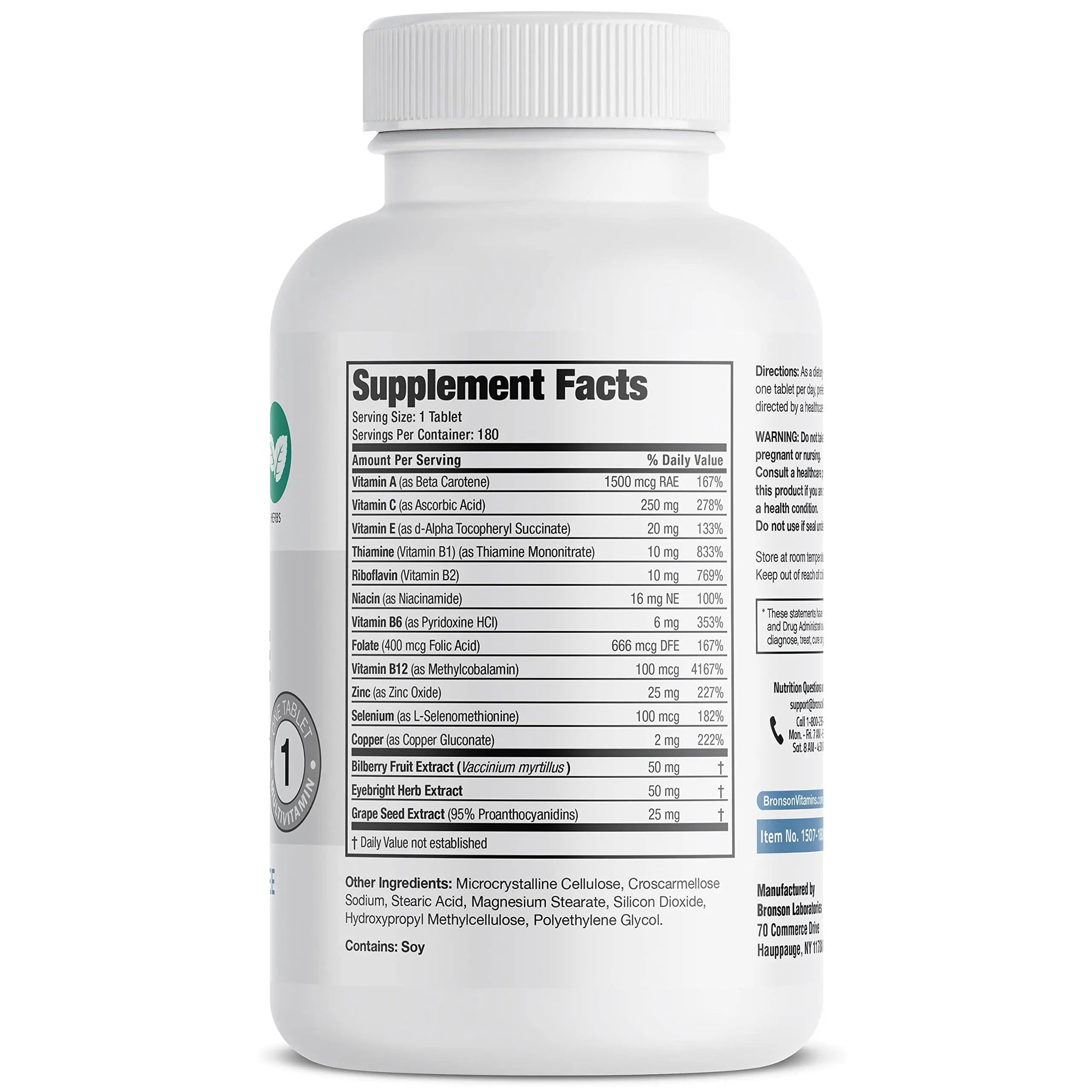 Bronson ONE Daily Vision Complete Eye Health Support Multivitamin Multimineral Supplement Formula, 180 Tablets Bronson uk supplements