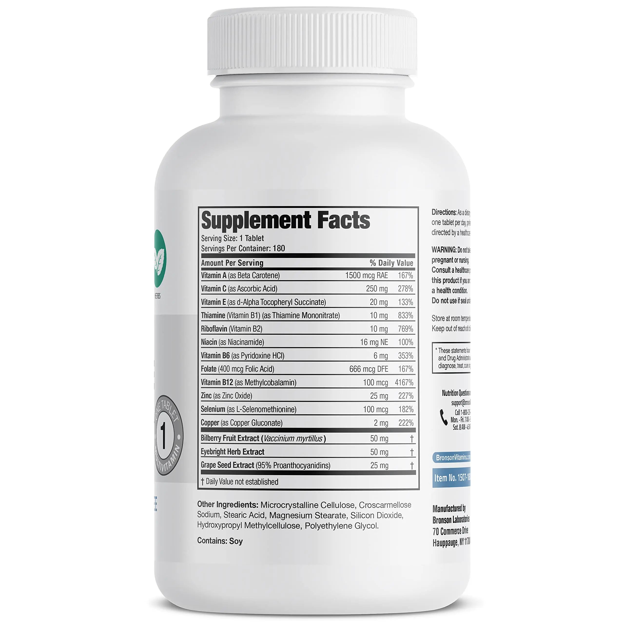 Bronson ONE Daily Vision Complete Eye Health Support Multivitamin Multimineral Supplement Formula, 180 Tablets Bronson uk supplements