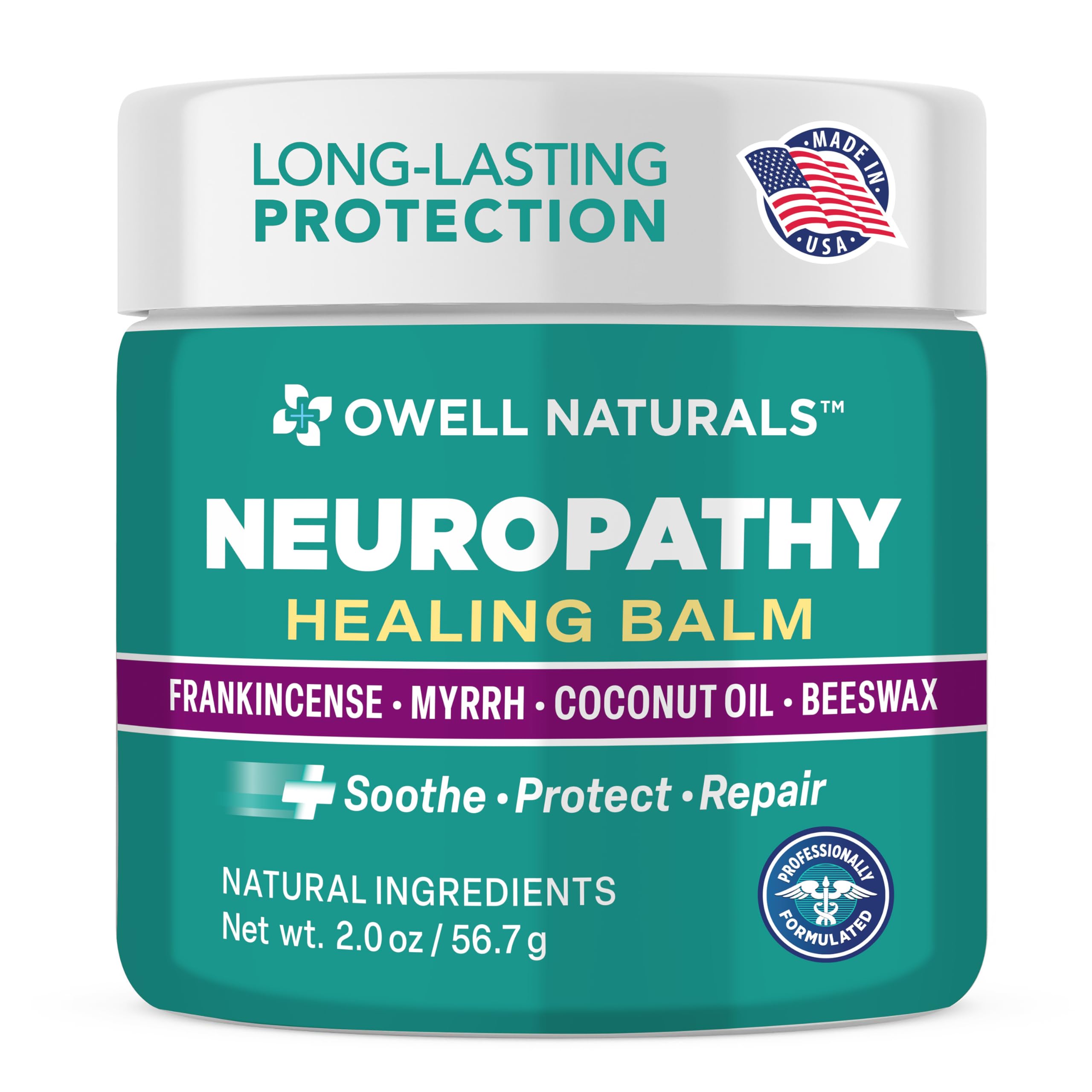 Owell Naturals Neuropathy Balm for Feet, Muscles & Joints – Long Lasting Comfort Formula with Frankincense, Myrrh, Coconut Oil, Beeswax – Fast Absorbing Botanical Skin Care, 2 oz Owell Naturals uk supplements