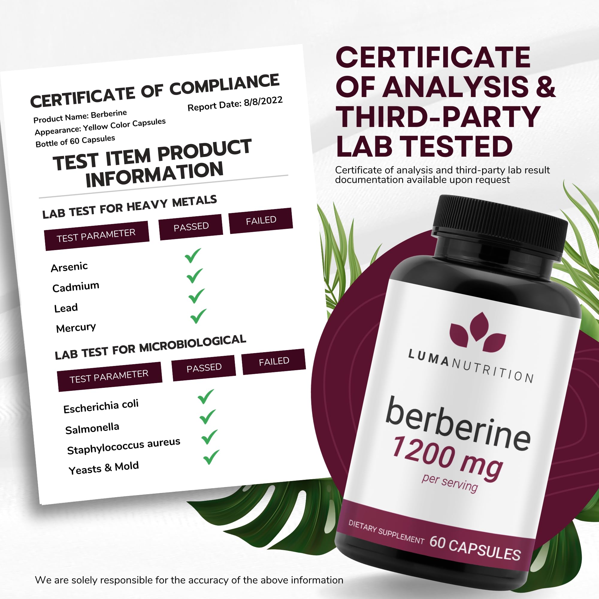 Luma Nutrition Berberine Supplement - Berberine 1200mg Per Serving - Berberine HCI Luma Nutrition uk supplements