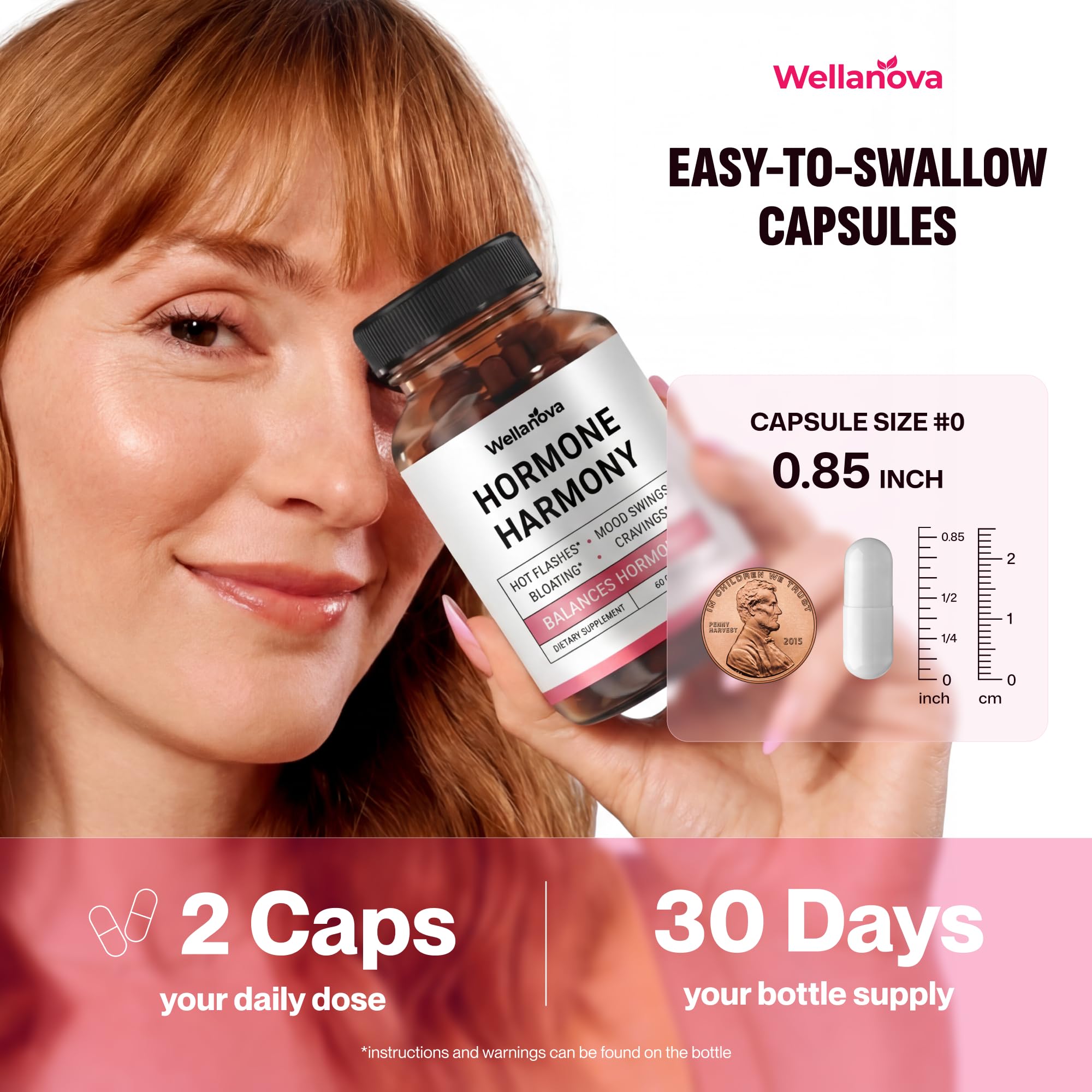 Wellanova Hormone Harmony for Women – Natural Hormonal Balance Support for Menopause & Perimenopause – Hot Flashes, Mood Swings, Cravings, Bloating Relief – 60 Capsules Wellanova uk supplements