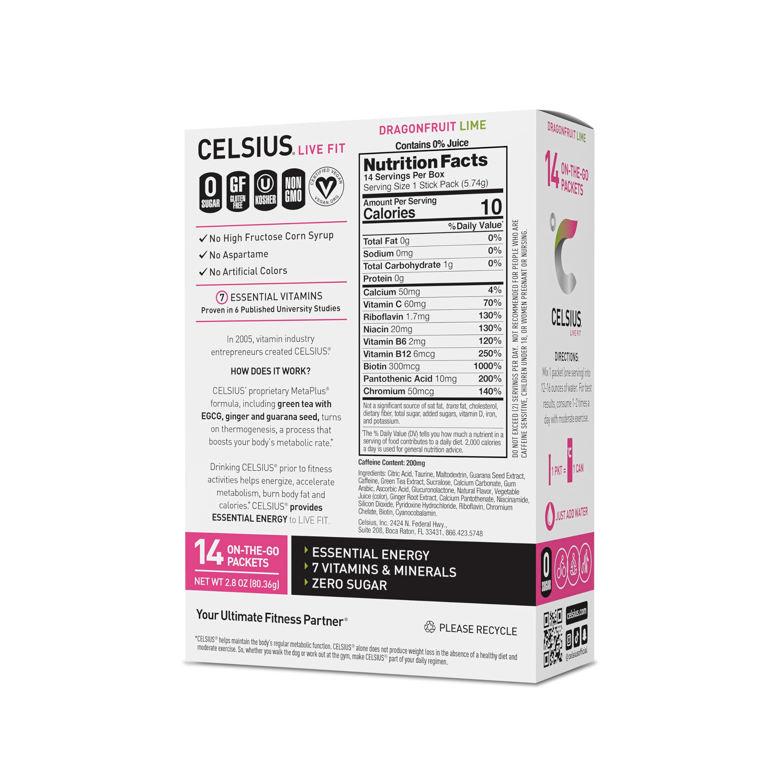 CELSIUS Dragonfruit Lime On-the-Go Powder Stick Packs, Zero Sugar 14 Count(Pack of 1) CELSIUS uk supplements