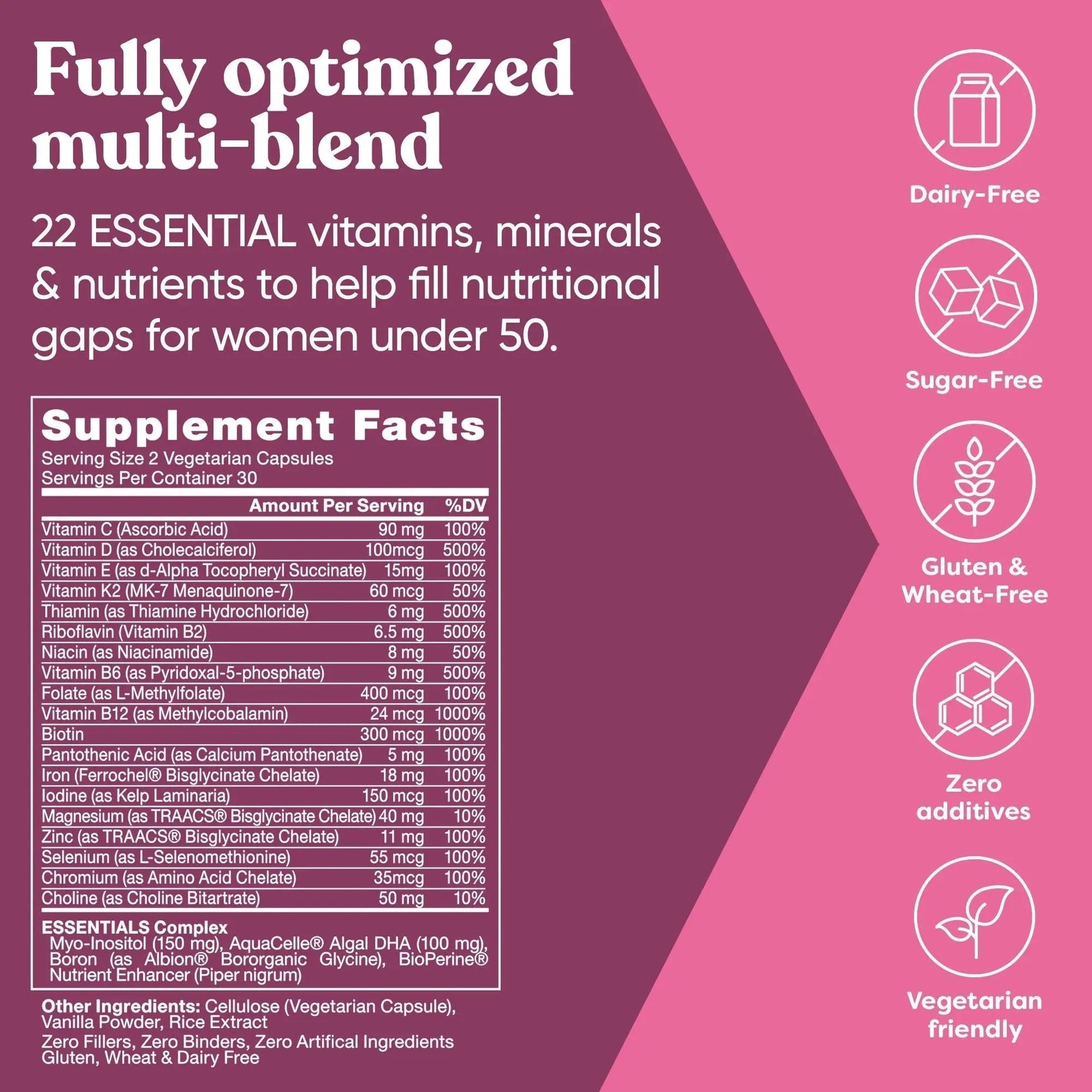 Next Gen Multivitamin for Women – 22 Optimized Vitamins for Immunity, Beauty, Brain, Energy, Bones and Heart – Vitamin C, D, E, K, Iron, B6 and DHA Eu Natural uk supplements
