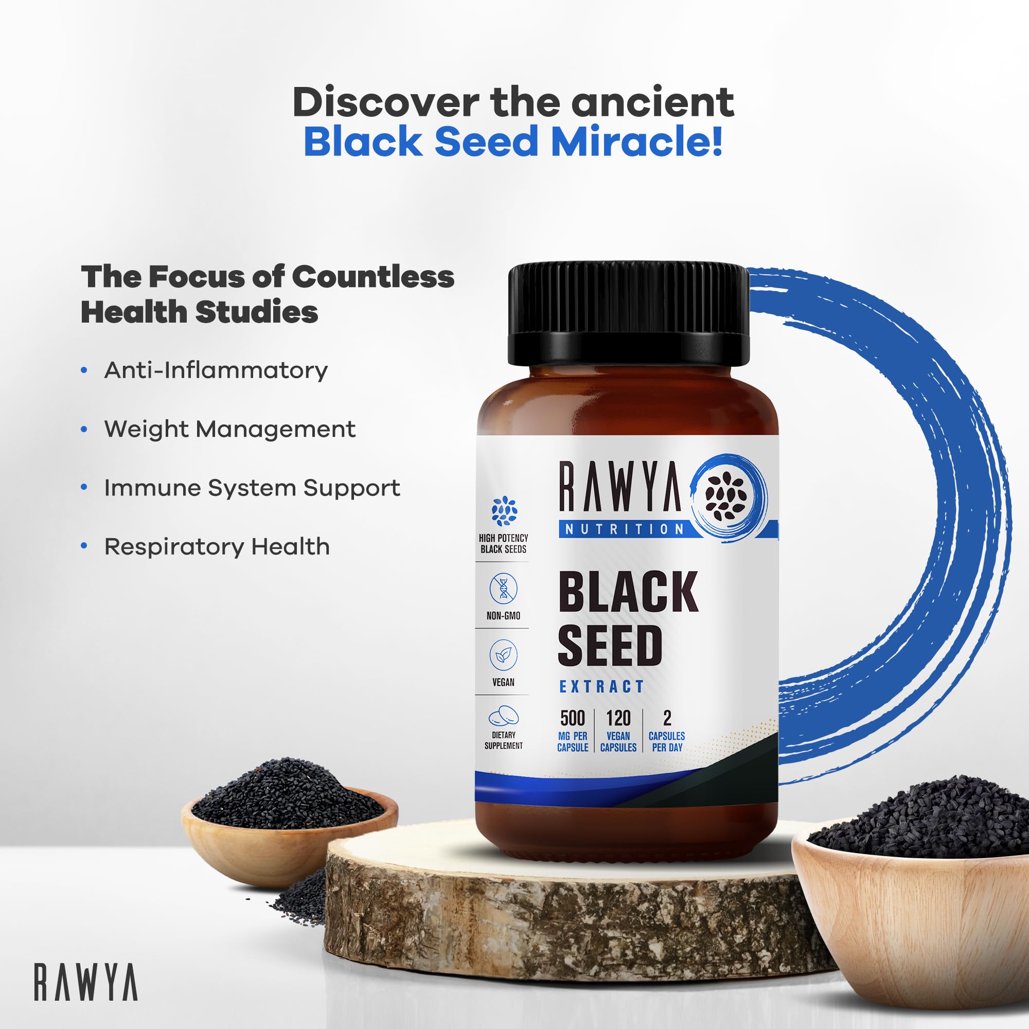 RAWYA Nutrition, Black Seed Extract, 120 Vegan Capsules, Nigella Sativa, Black Cumin RAWYA uk supplements