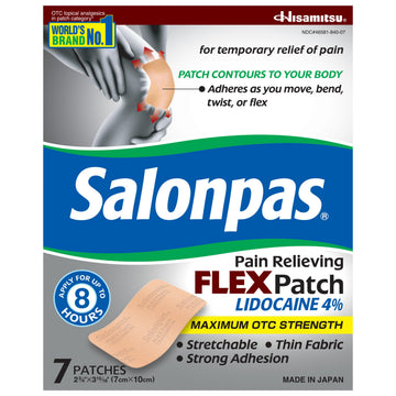 Salonpas Maximum OTC Strength Lidocaine 4% Pain Relieving Flex Patch, Apply for Up to 8 Hours, Unscented, Thin, Flexible, Lightweight, Patch Stays in Place, 7 Patches Salonpas uk supplements