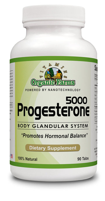 Organic Farm Vitamins Progesterone 5000 - Body glandular System Dietary Supplement, 100% Natural Progesterone Pills - Formula to Balance Hormones - progesterone Supplement, 90 Tablets Organic Farms Vitamins uk supplements