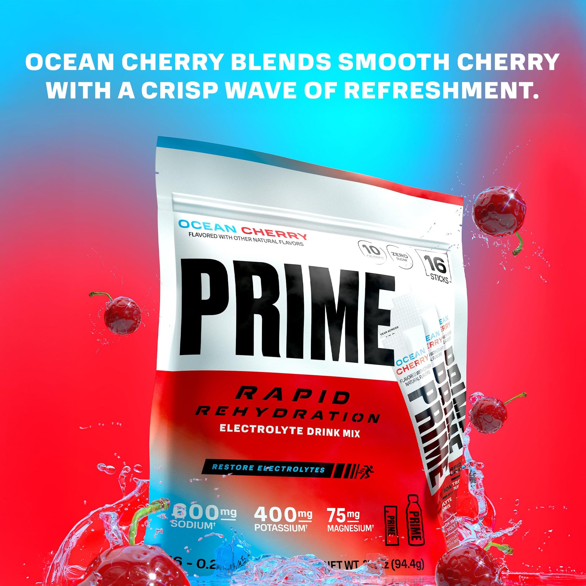 Prime Rapid Rehydration Electrolyte Powder Sticks, Ocean Cherry, Sugar Free Hydration Drink Mix with Sodium, Potassium, Magnesium & B Vitamins PRIME HYDRATION uk supplements
