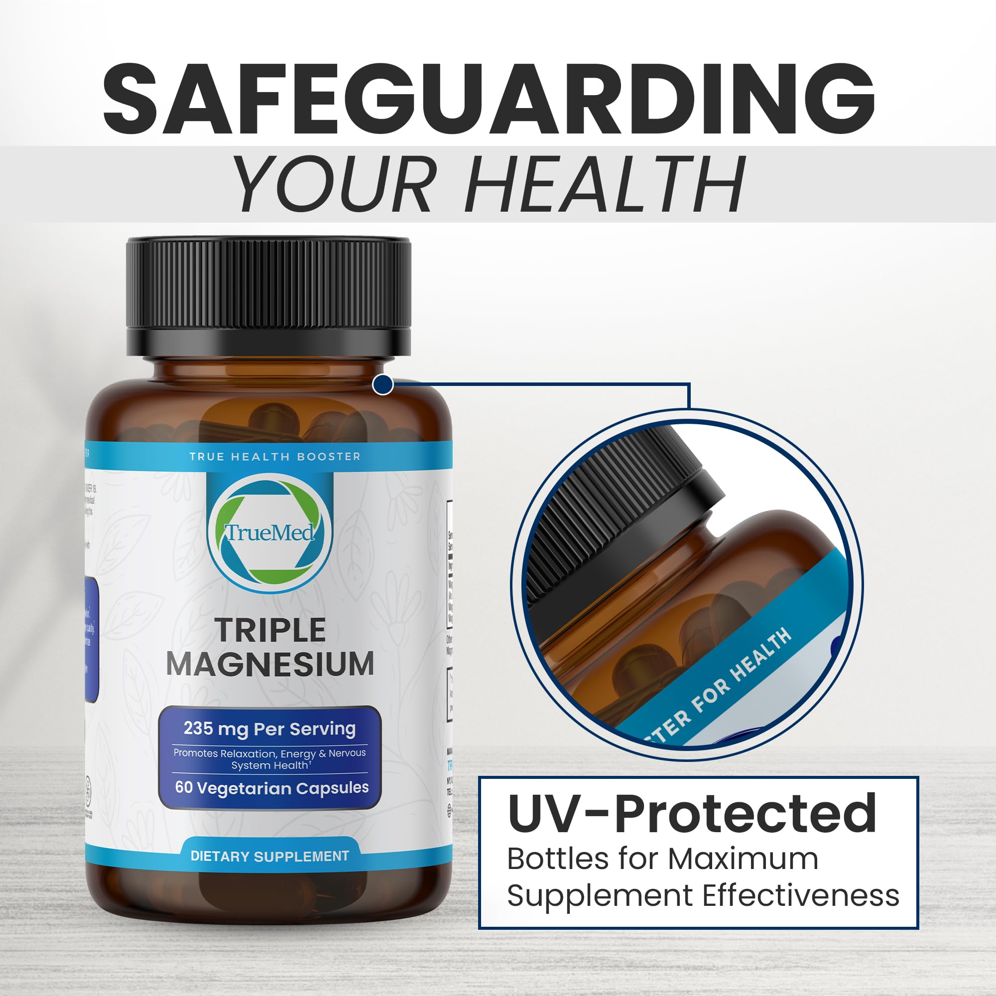 Truemed Triple Magnesium Complex Supplement 235mg with Magnesium Citrate, Malate & Lysinate Chelate | Magnesium Supplement for Sleep, Muscle Relaxation, Energy & Nerve Support | 60 Capsules, USA Made TRUEMED uk supplements